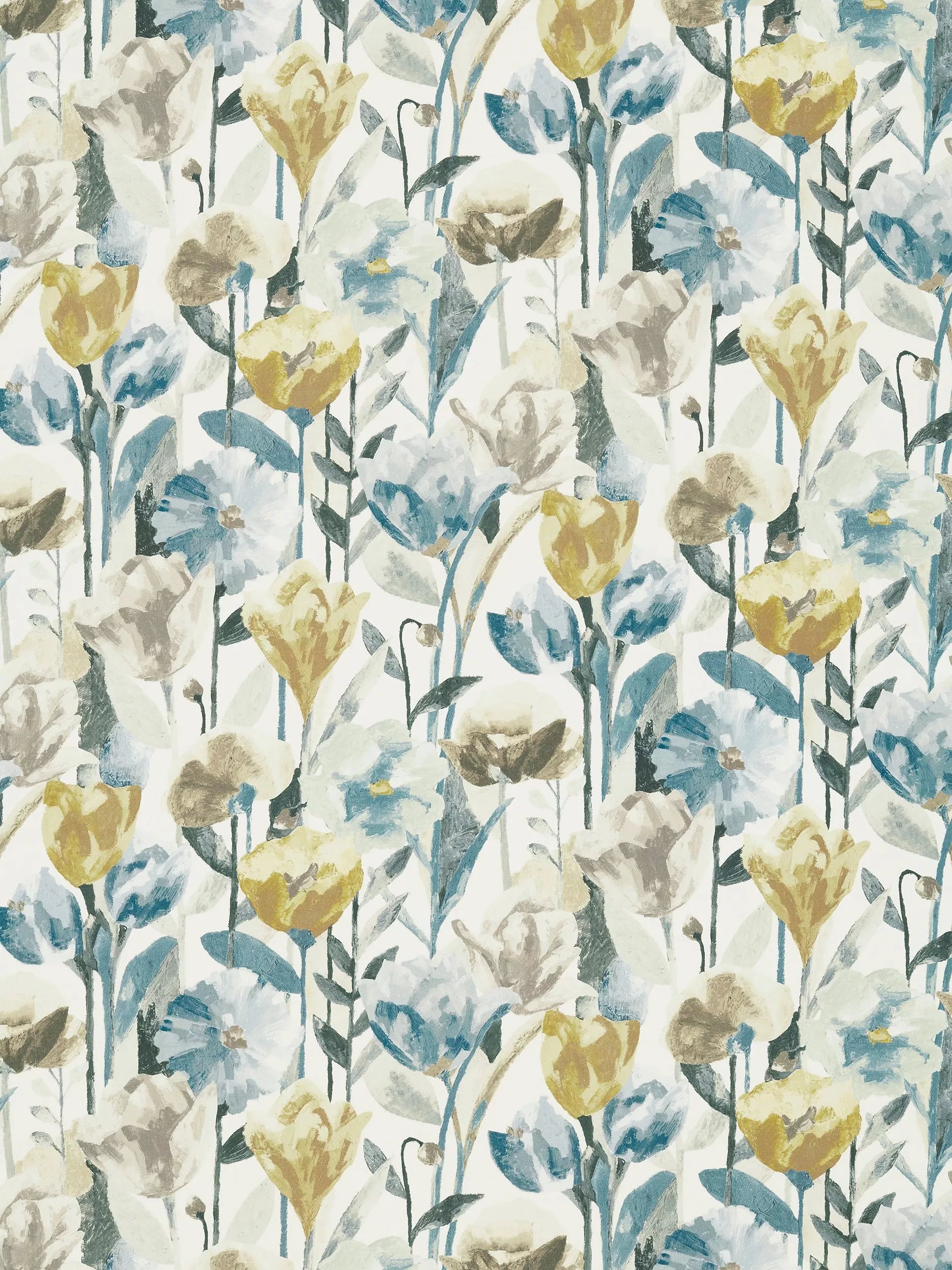 Harlequin Verdaccio Abstract Poppies and Tulips Furnishing Fabric, 137cm x 1m