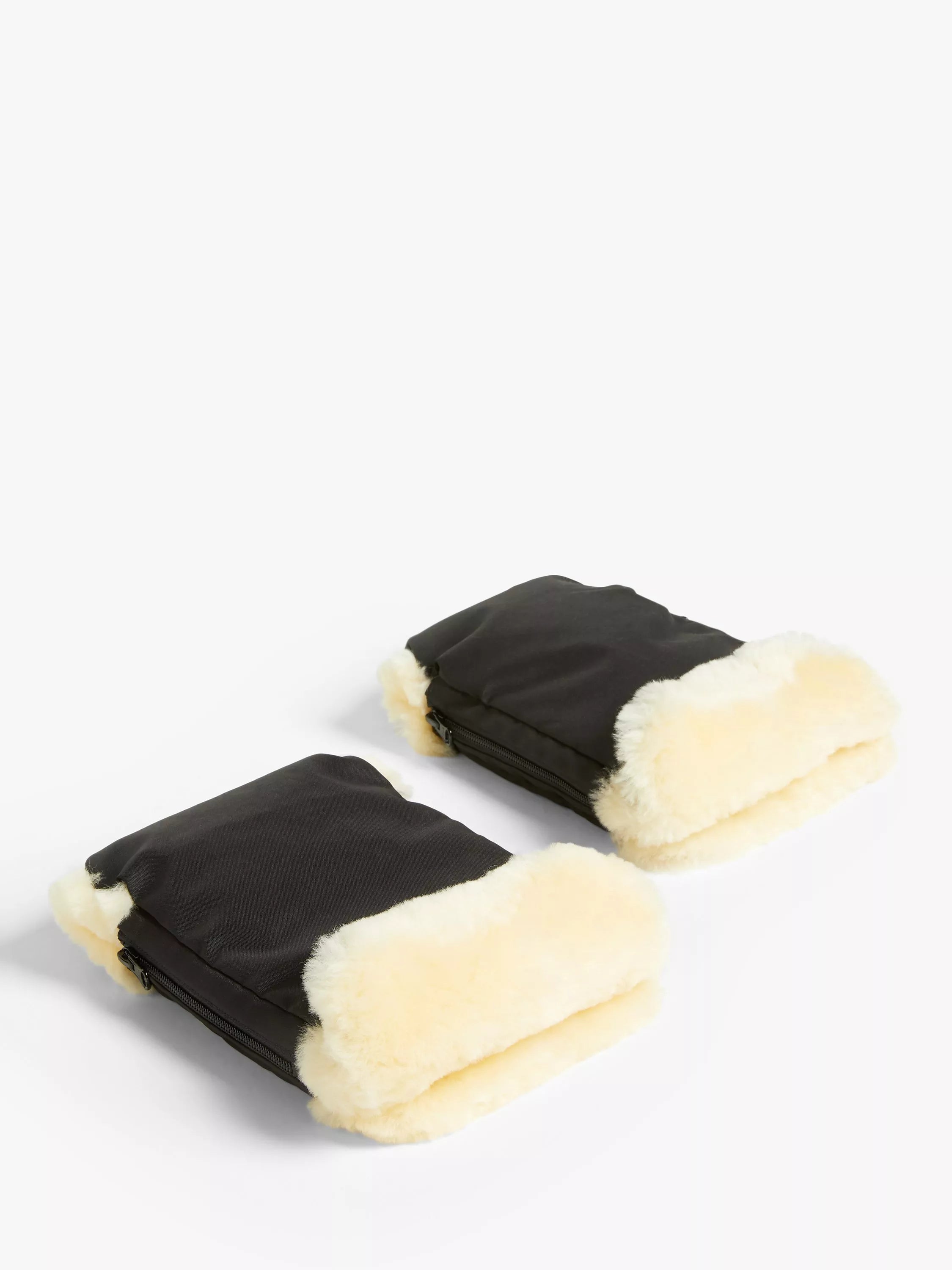 John Lewis black lambskin lined hand muffs for pushchairs, UK version
