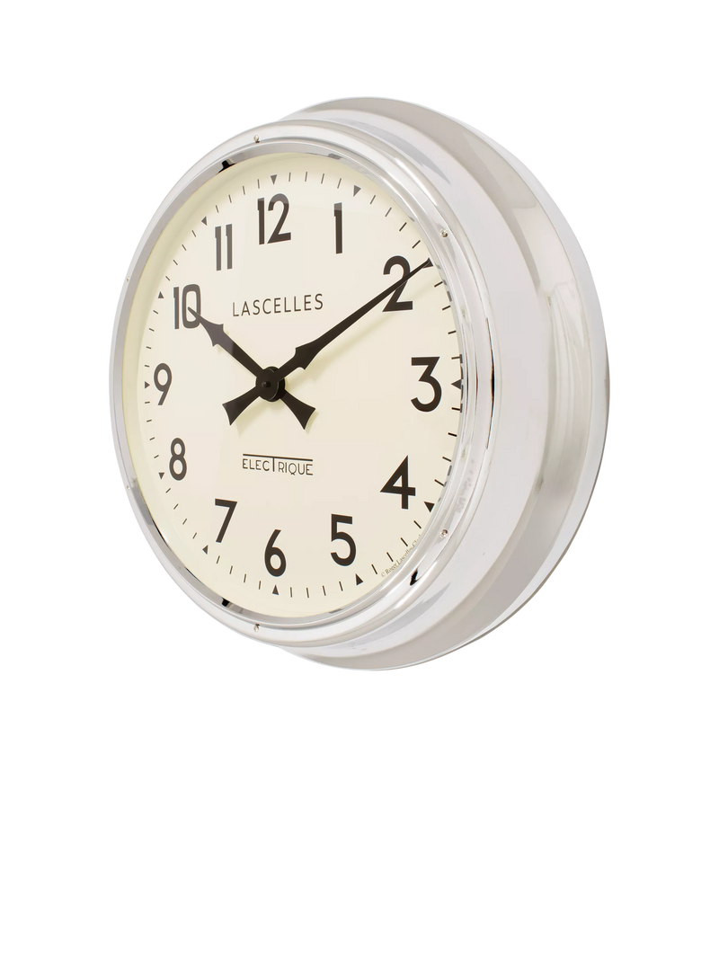 Lascelles Arabic numeral wall clock 60cm chrome (British brand)