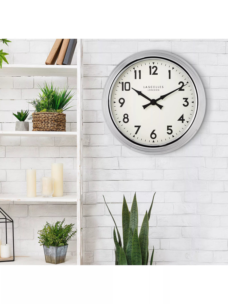 Lascelles Arabic numeral wall clock 60cm chrome (British brand)
