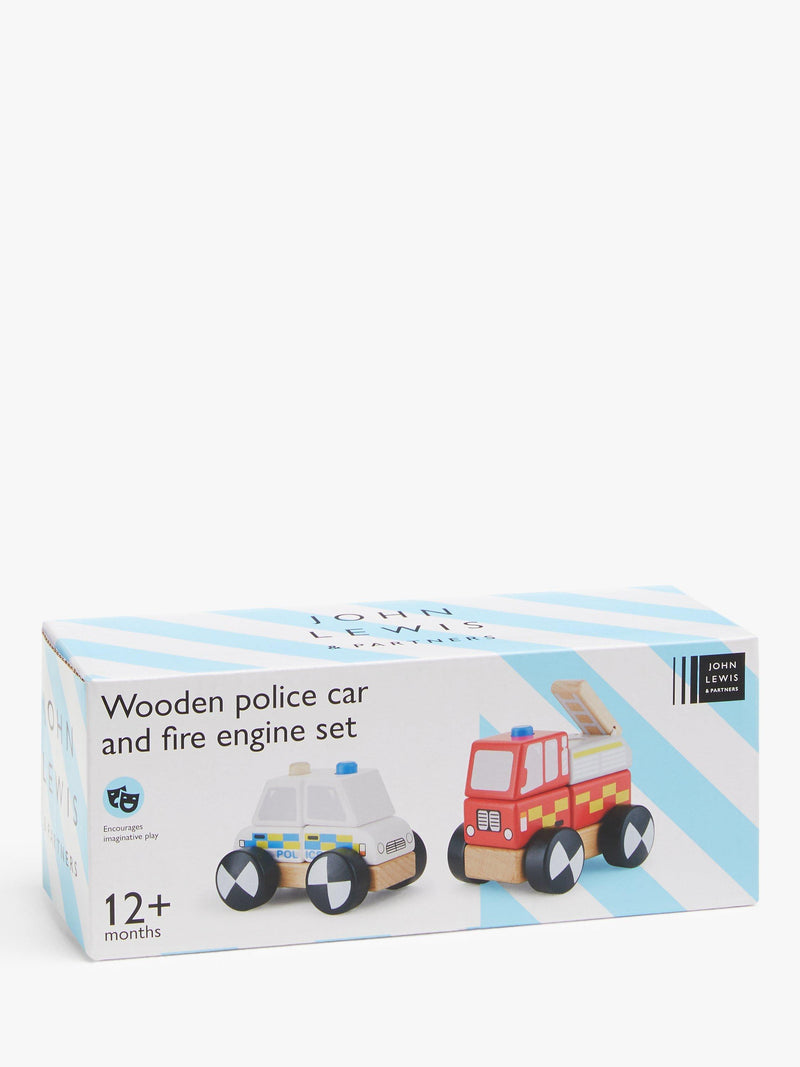 John Lewis wooden police and fire truck toy set, UK version