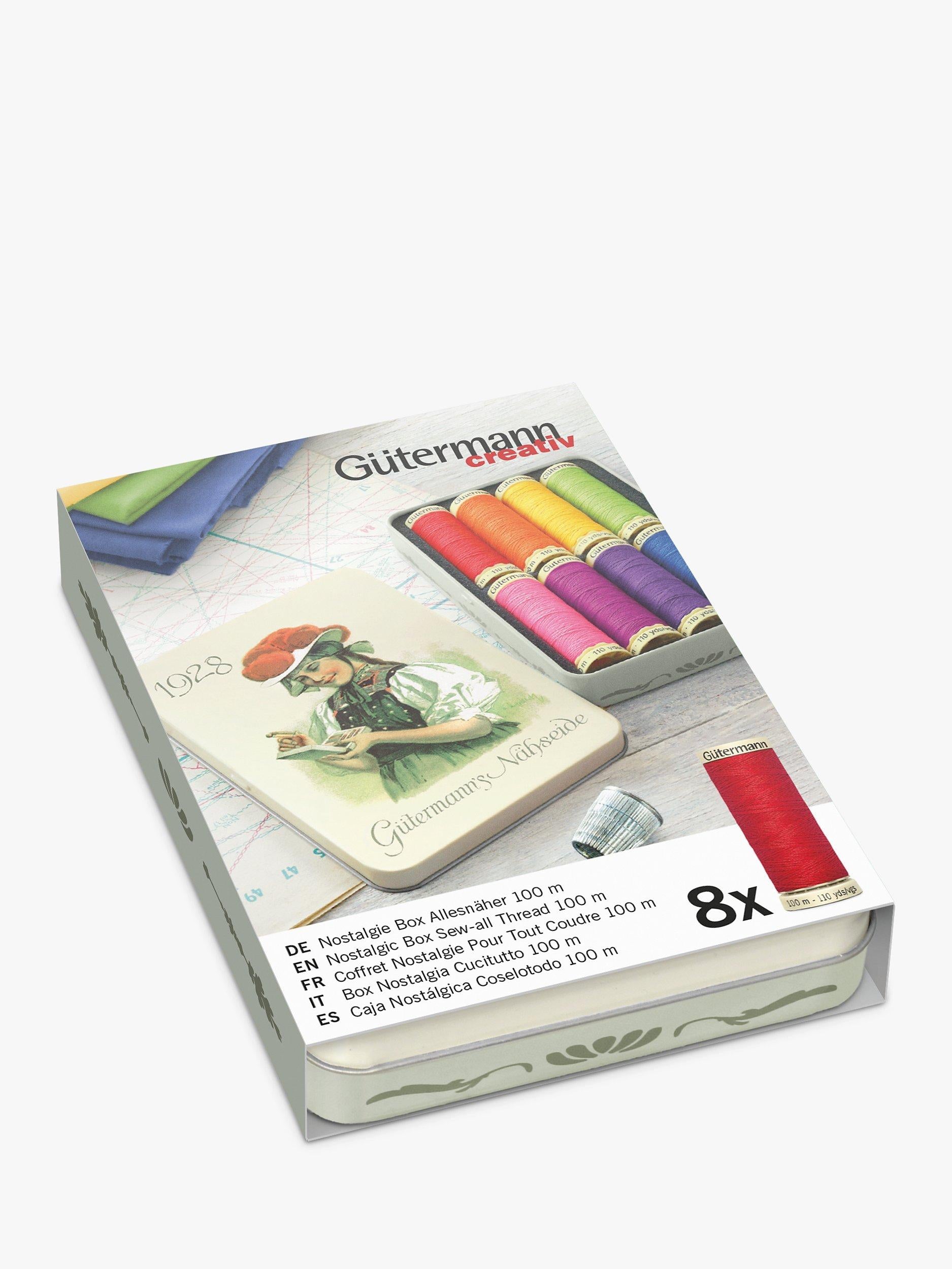 Gütermann creativ Nostalgic Sewing Tin Sew-All Thread Bright 100m Pack of 8, UK version