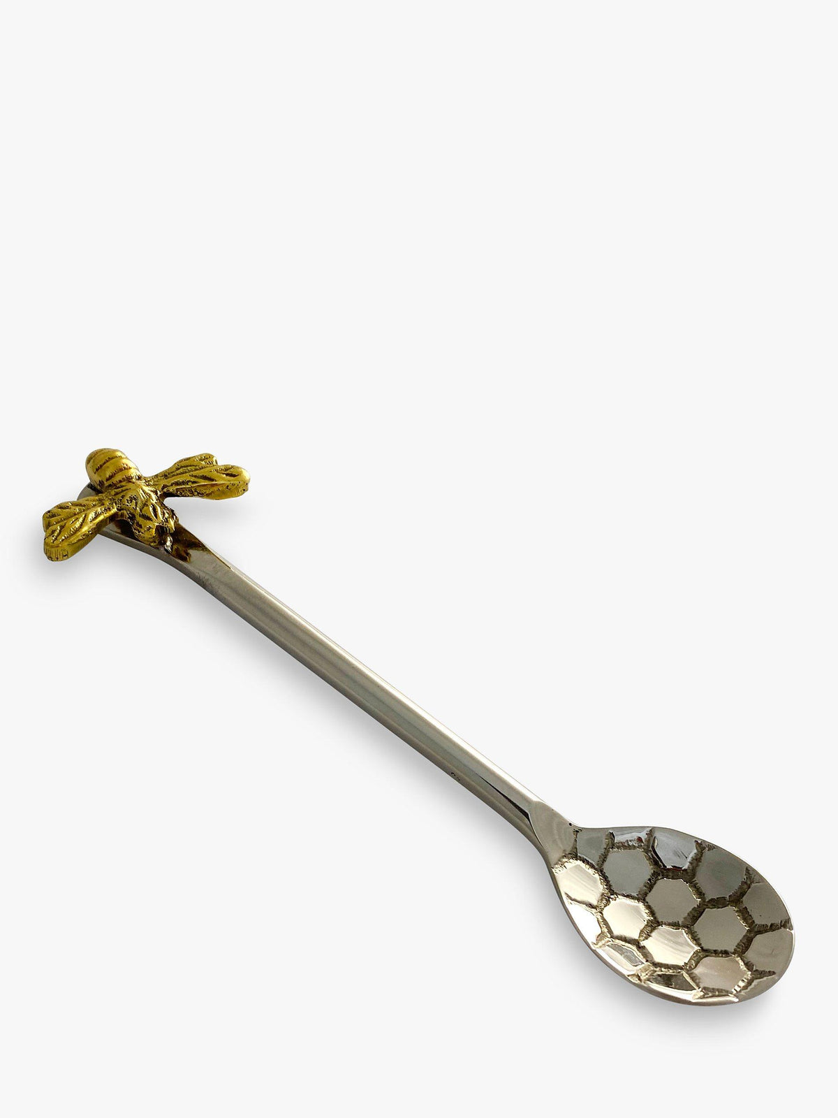 Honeycomb Pattern Coffee Spoons with Bee Design, Nickel-Plated Brass, Set of 4