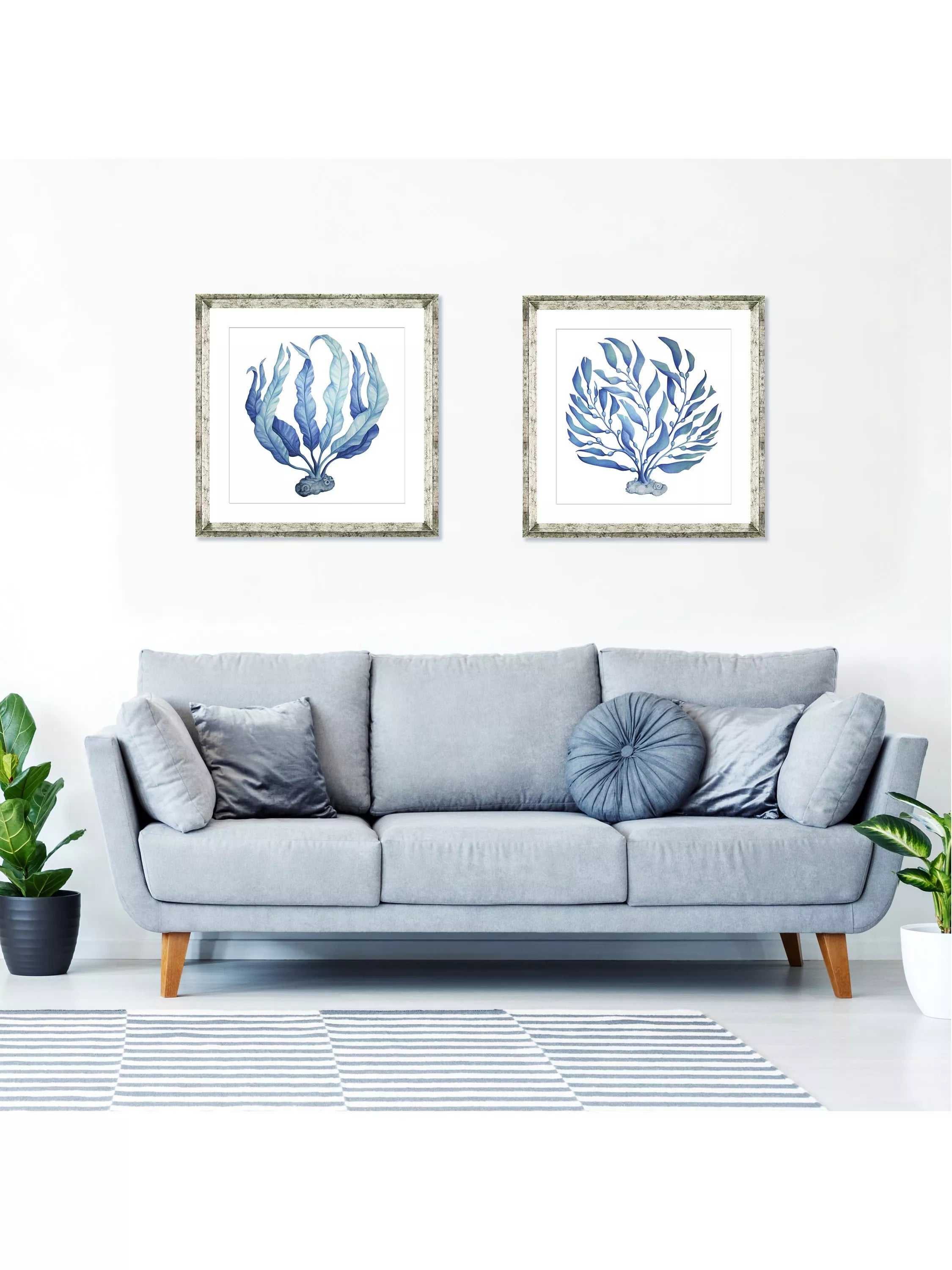 Brookpace Lascelles framed print blue seaweed 46x46cm, imported from the UK