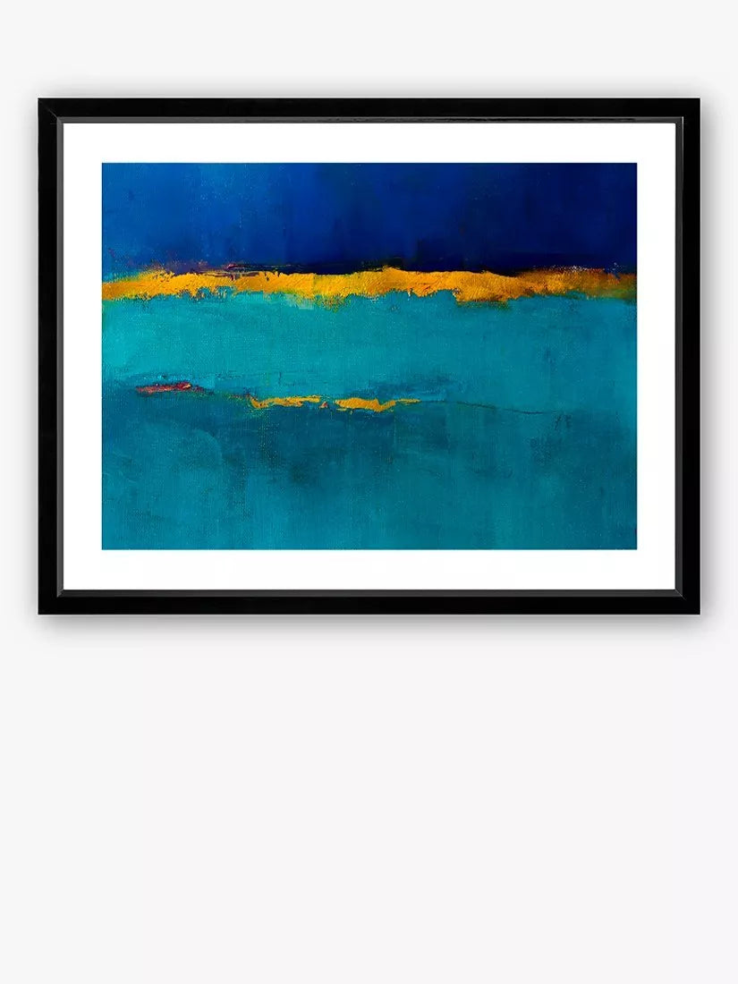 Brookpace Lascelles abstract framed print blue gold 66x86cm, imported from the UK