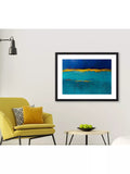 Brookpace Lascelles abstract framed print blue gold 66x86cm, imported from the UK