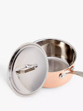John Lewis copper tri-ply saucepan set 3 piece, imported from the UK