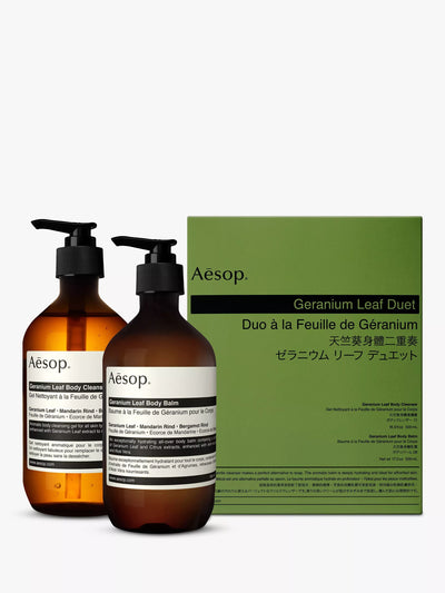 John Lewis Aesop Geranium Leaf Duet Bodycare Gift Set 500ml- Buy online at McGrocer