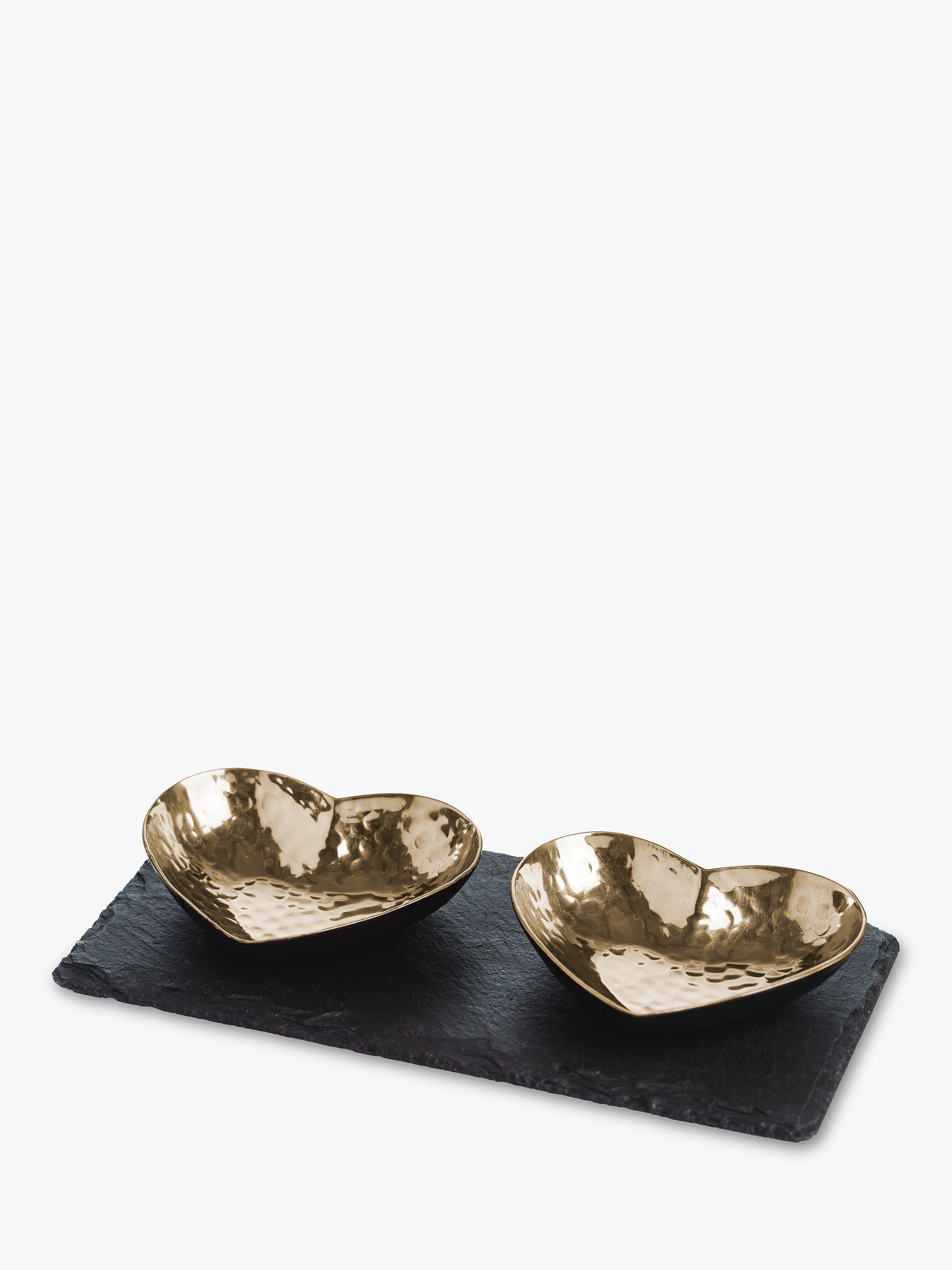 Selbrae House black and gold slate serving board with heart-shaped bowls set, British brand
