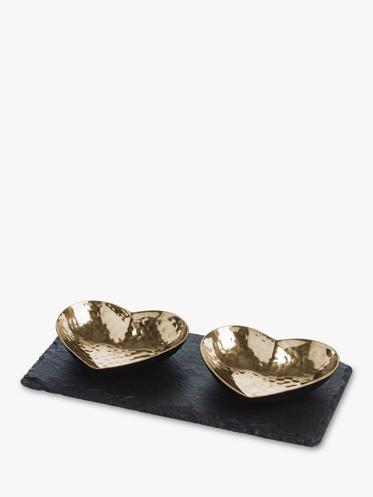 Selbrae House black and gold slate serving board with heart-shaped bowls set, British brand