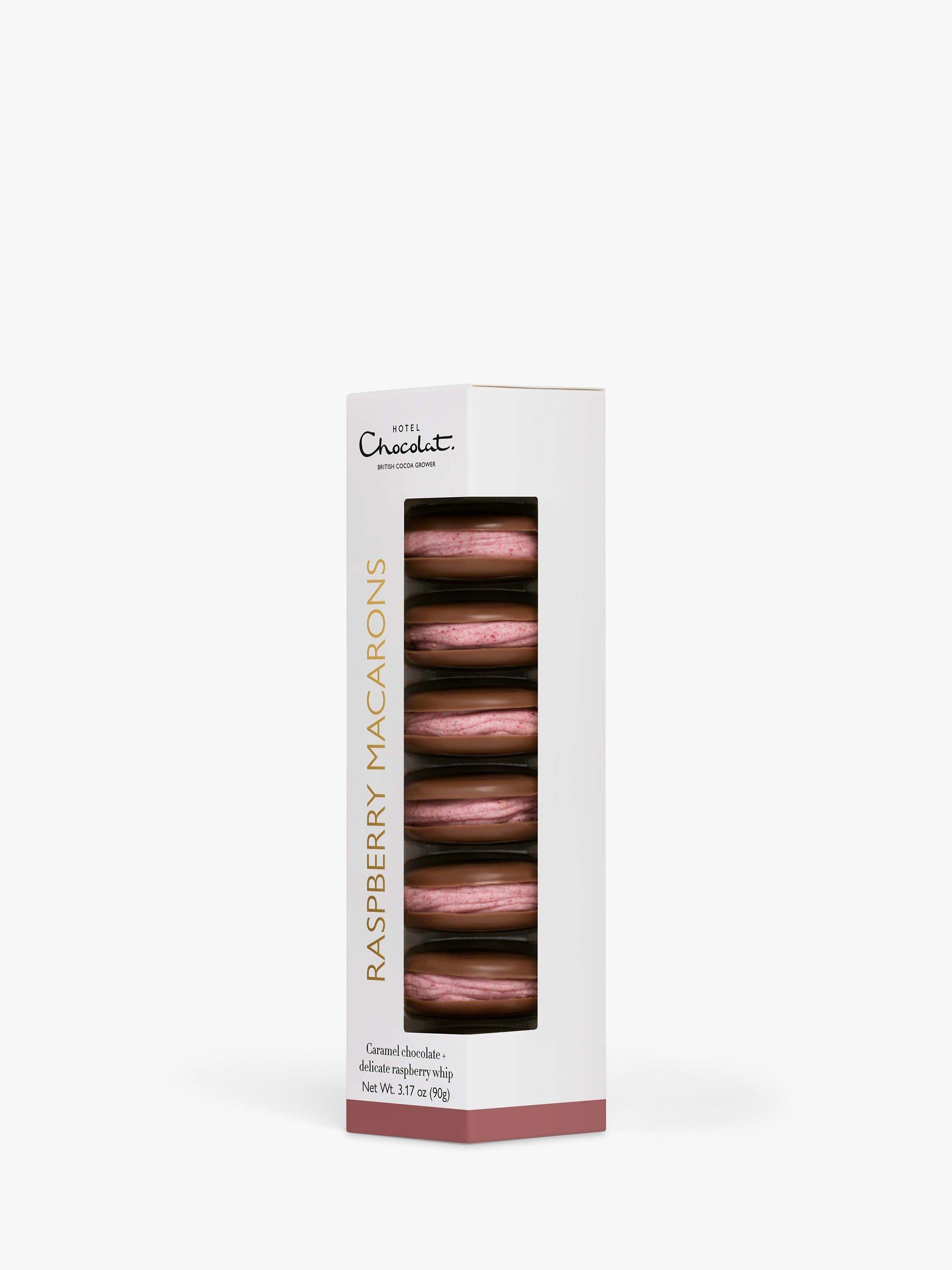 Hotel Chocolat raspberry and caramel chocolate macarons 90g, UK version