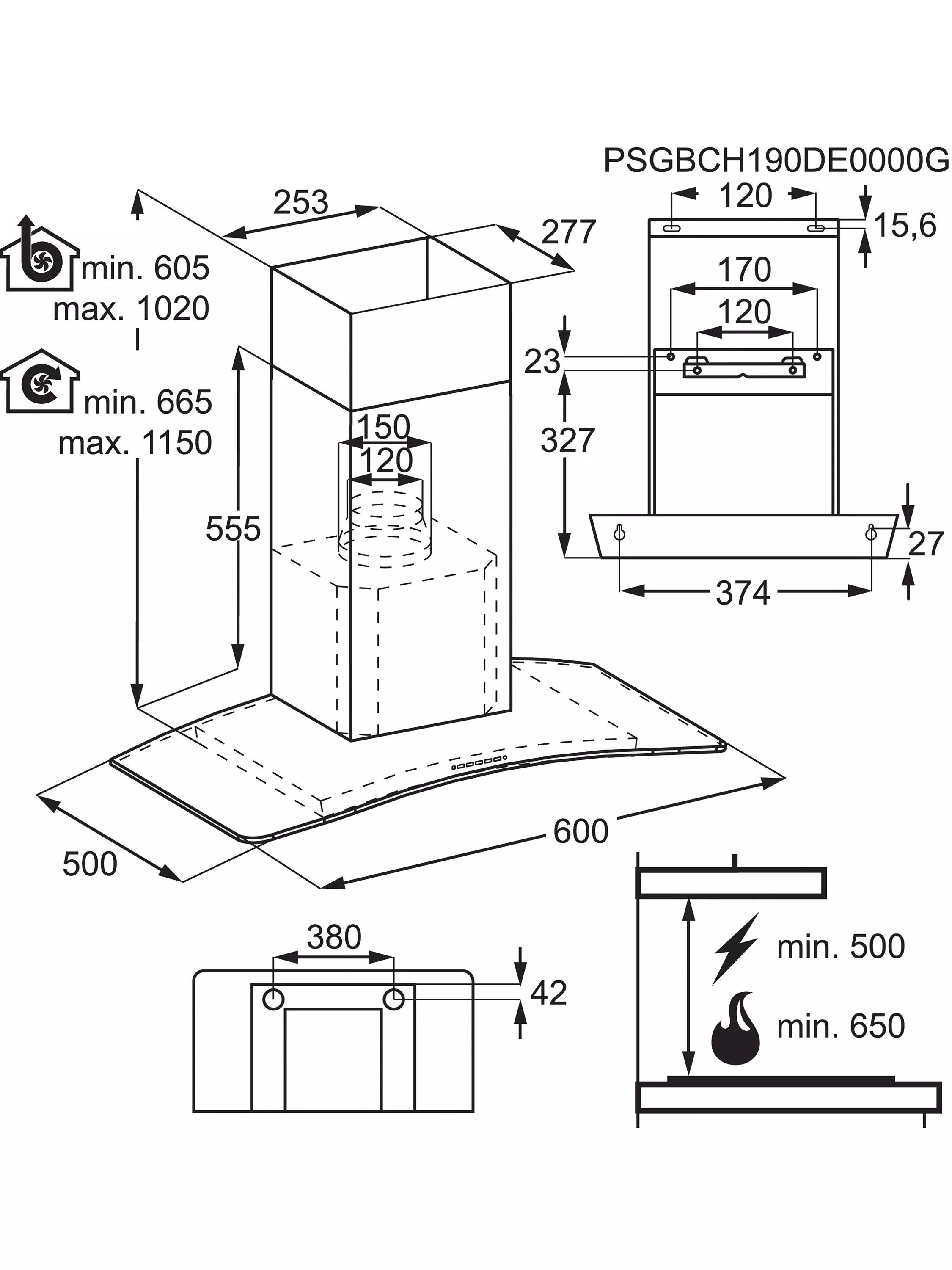 AEG chimney cooker hood stainless steel glass 60cm, UK version