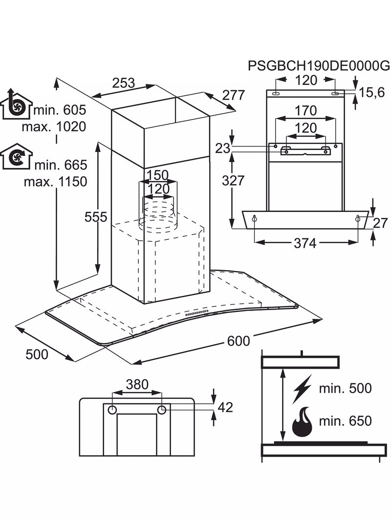 AEG chimney cooker hood stainless steel glass 60cm, UK version