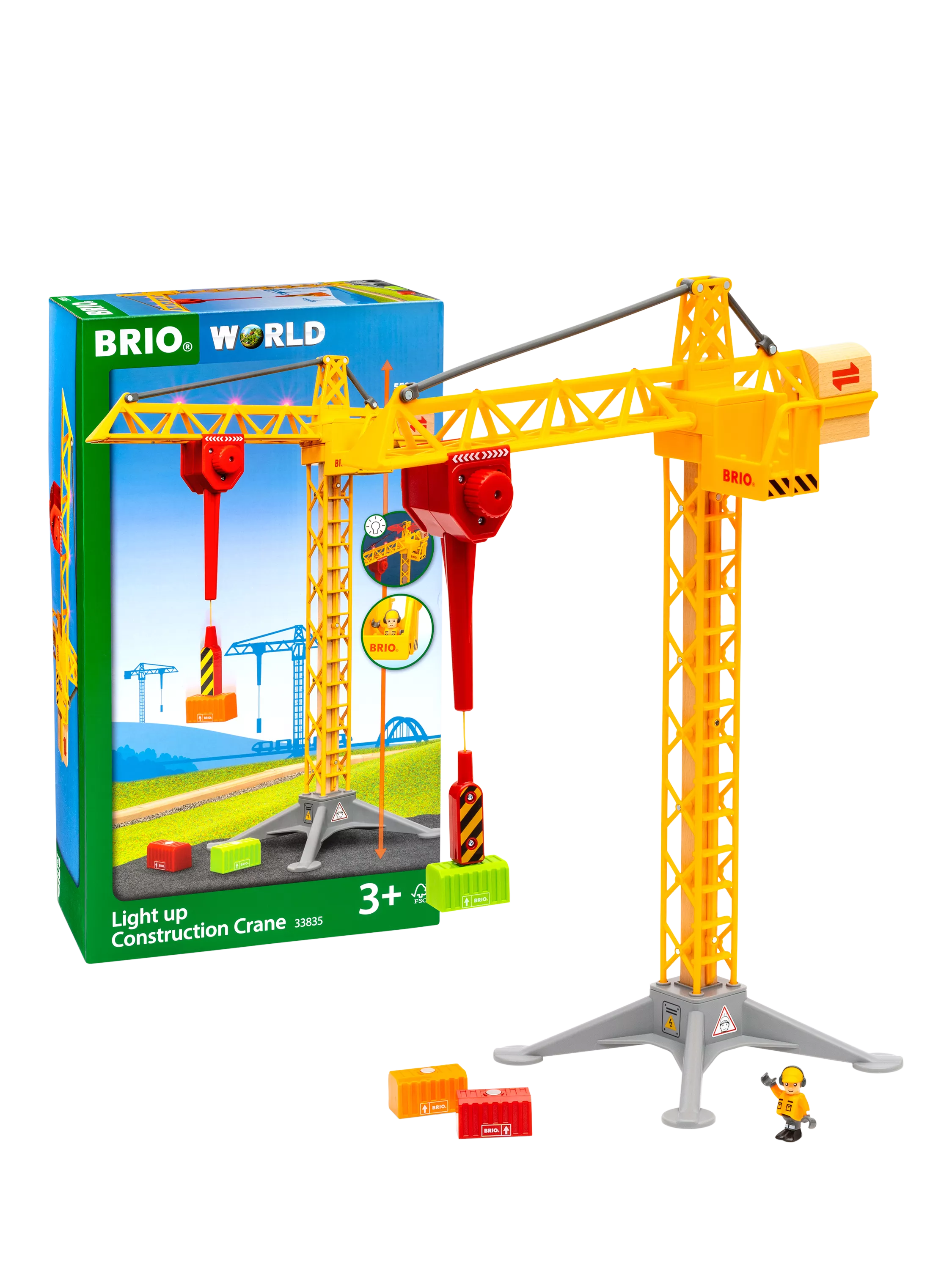 BRIO light up construction crane wooden toy (British brand)