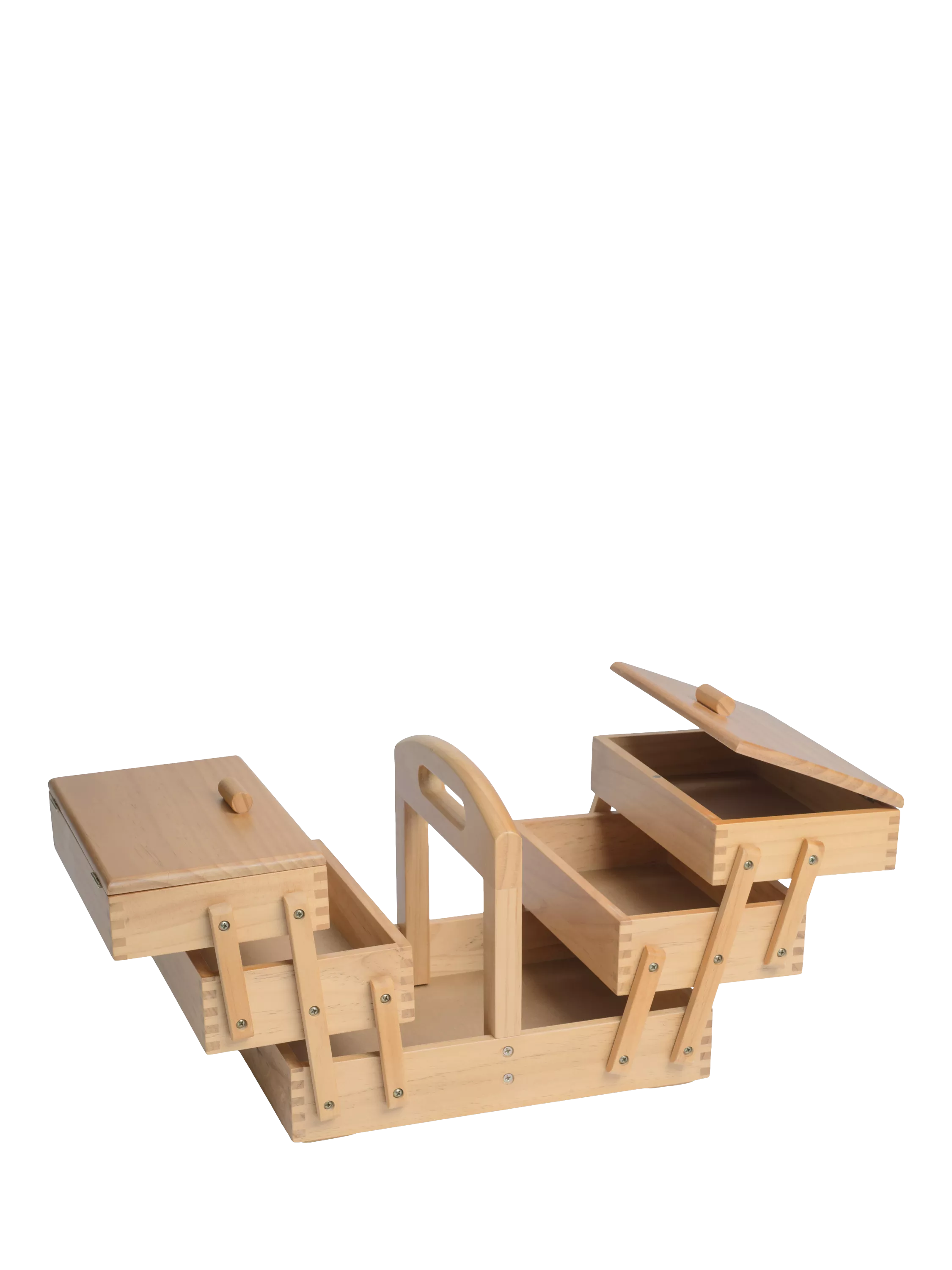 Milward wooden cantilever sewing storage box, UK version
