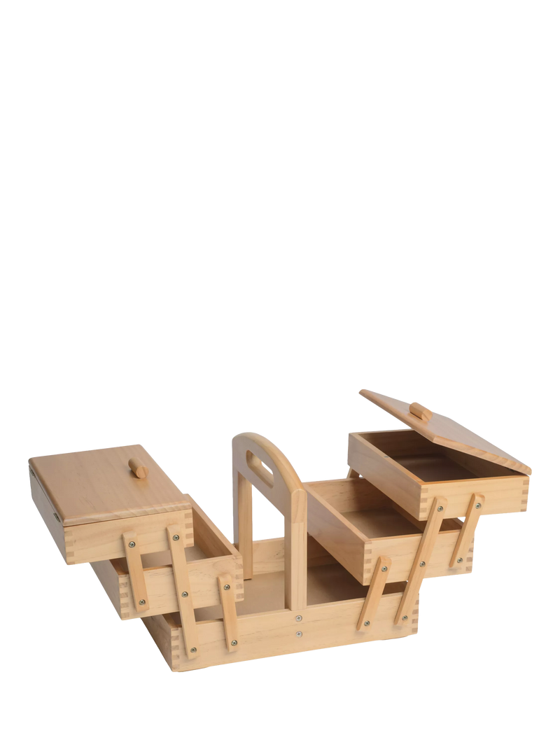 Milward wooden cantilever sewing storage box, UK version