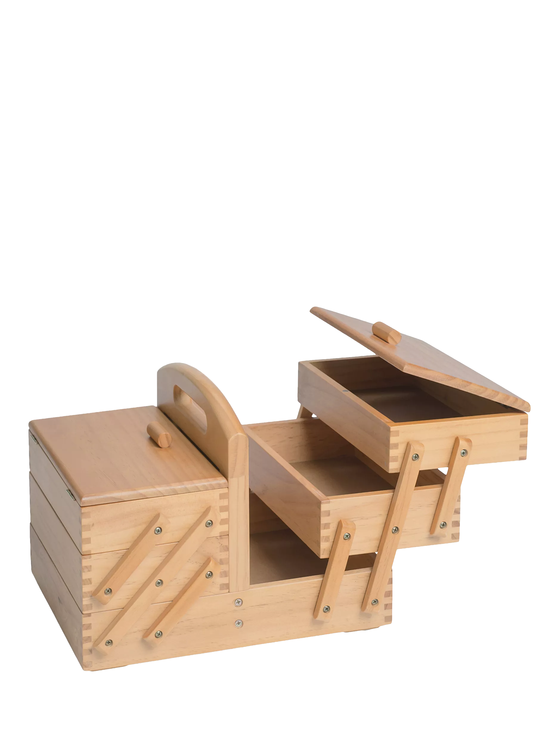 Milward wooden cantilever sewing storage box, UK version