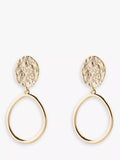 Tutti drop earrings gold plated oval textured 4cm, imported from the UK