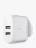 Belkin white dual USB wall charger, imported from the UK