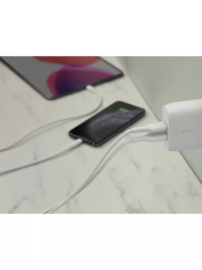 Belkin white dual USB wall charger, imported from the UK