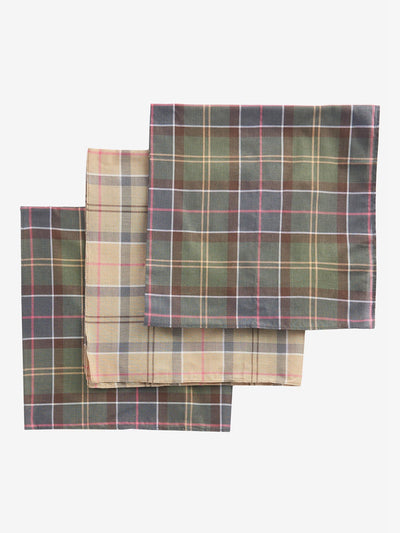 Barbour Tartan rutete bomullslommetørklær, pakke med 3, grønn/beige