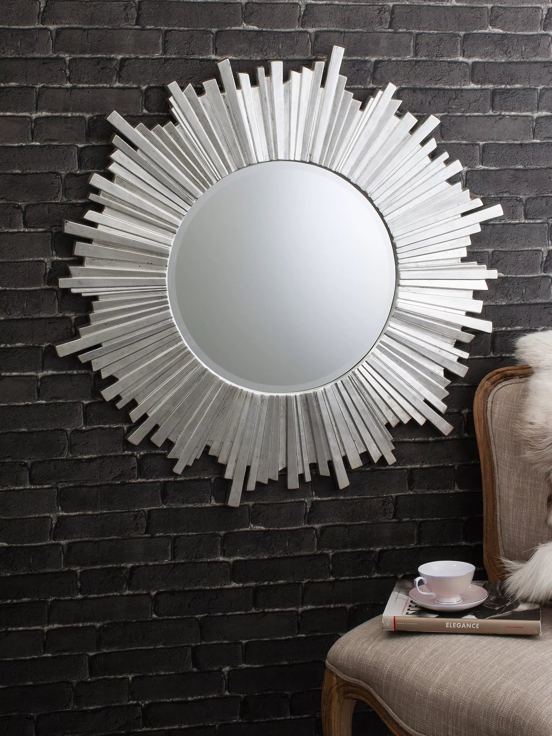 Gallery Direct starburst round mirror silver 100cm, UK version