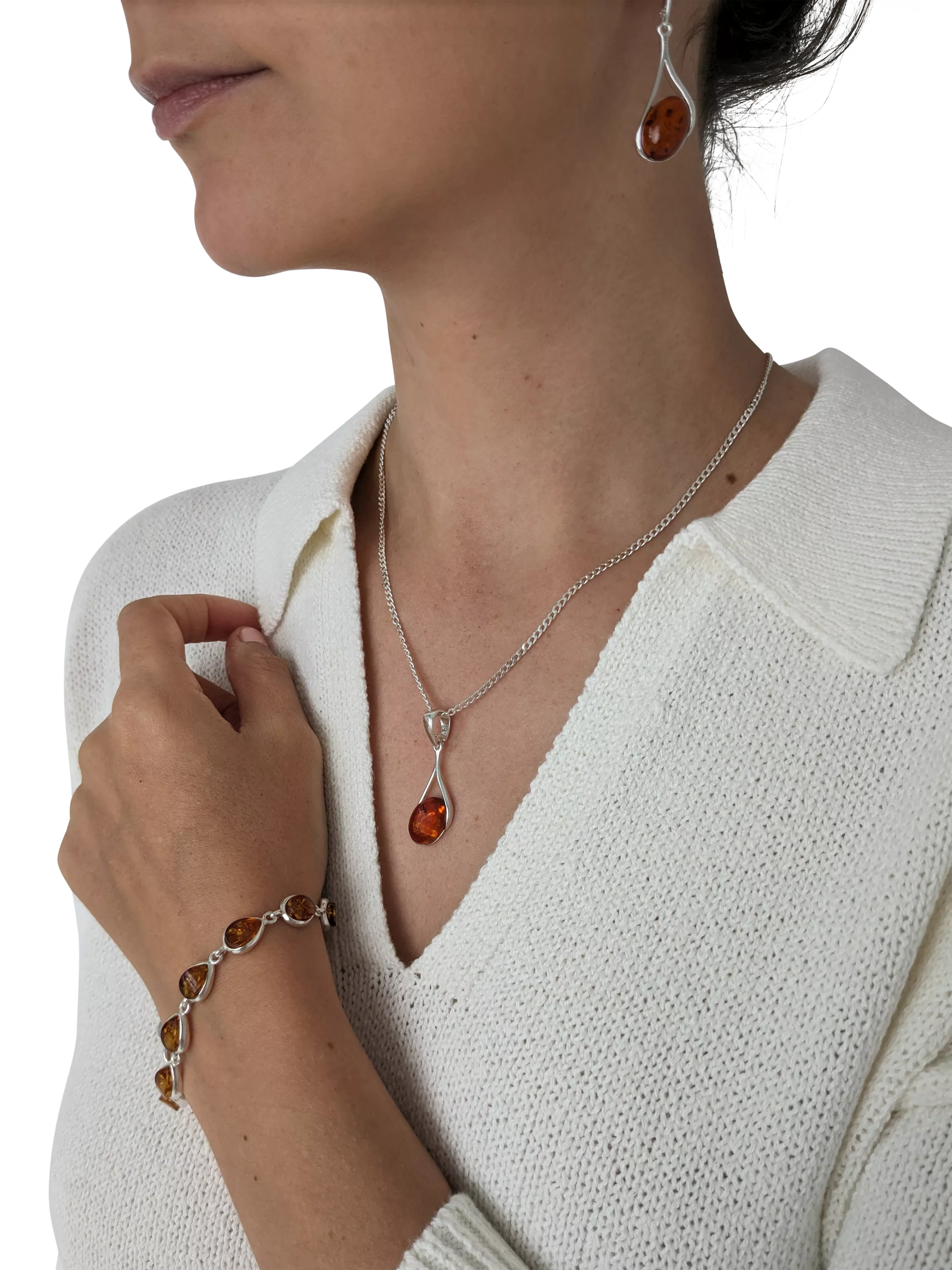 Be-Jewelled amber pendant necklace cognac 46cm - British product