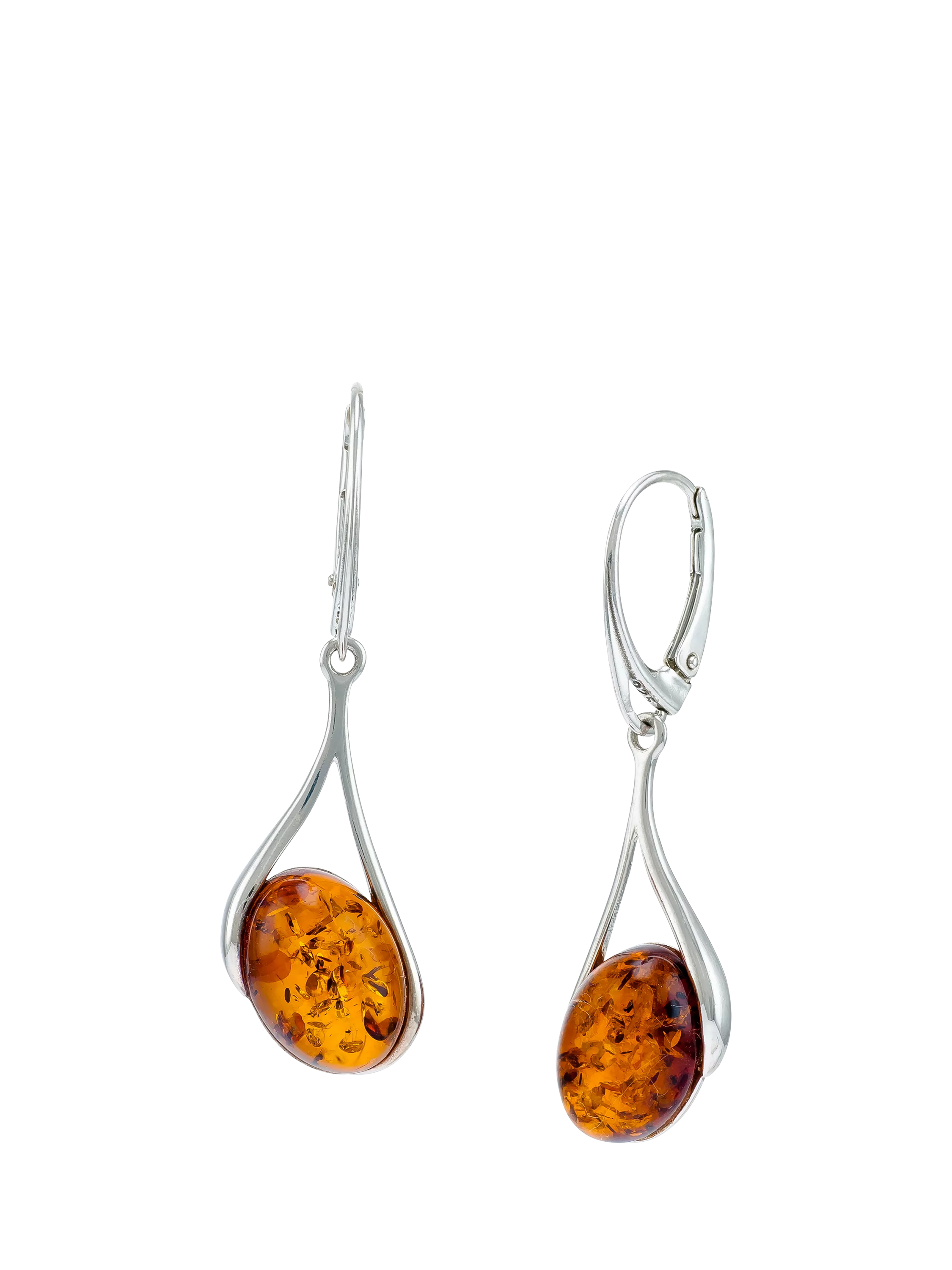 Be-Jewelled cognac amber drop earrings sterling silver, imported from the UK