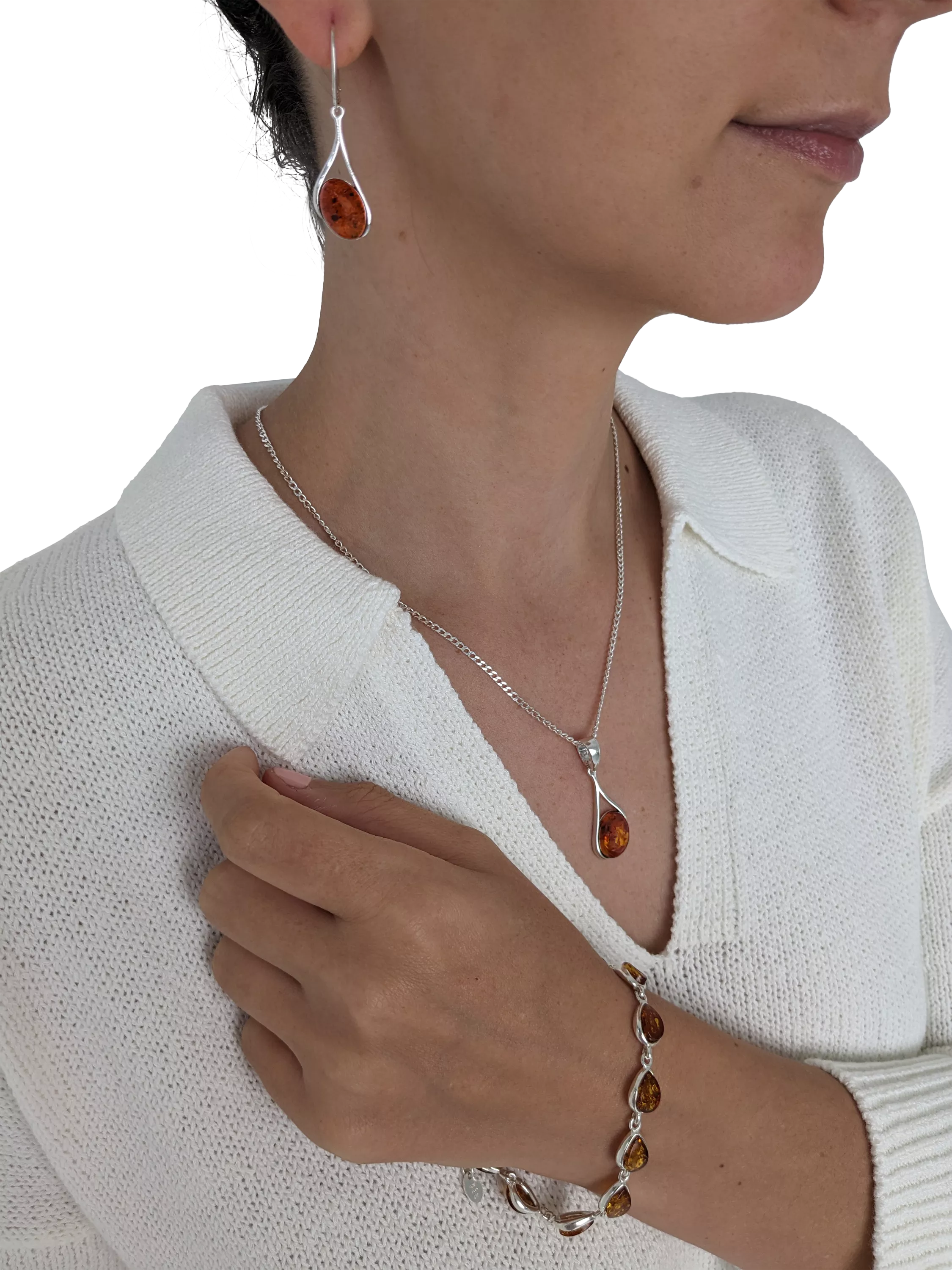Be-Jewelled cognac amber drop earrings sterling silver, imported from the UK