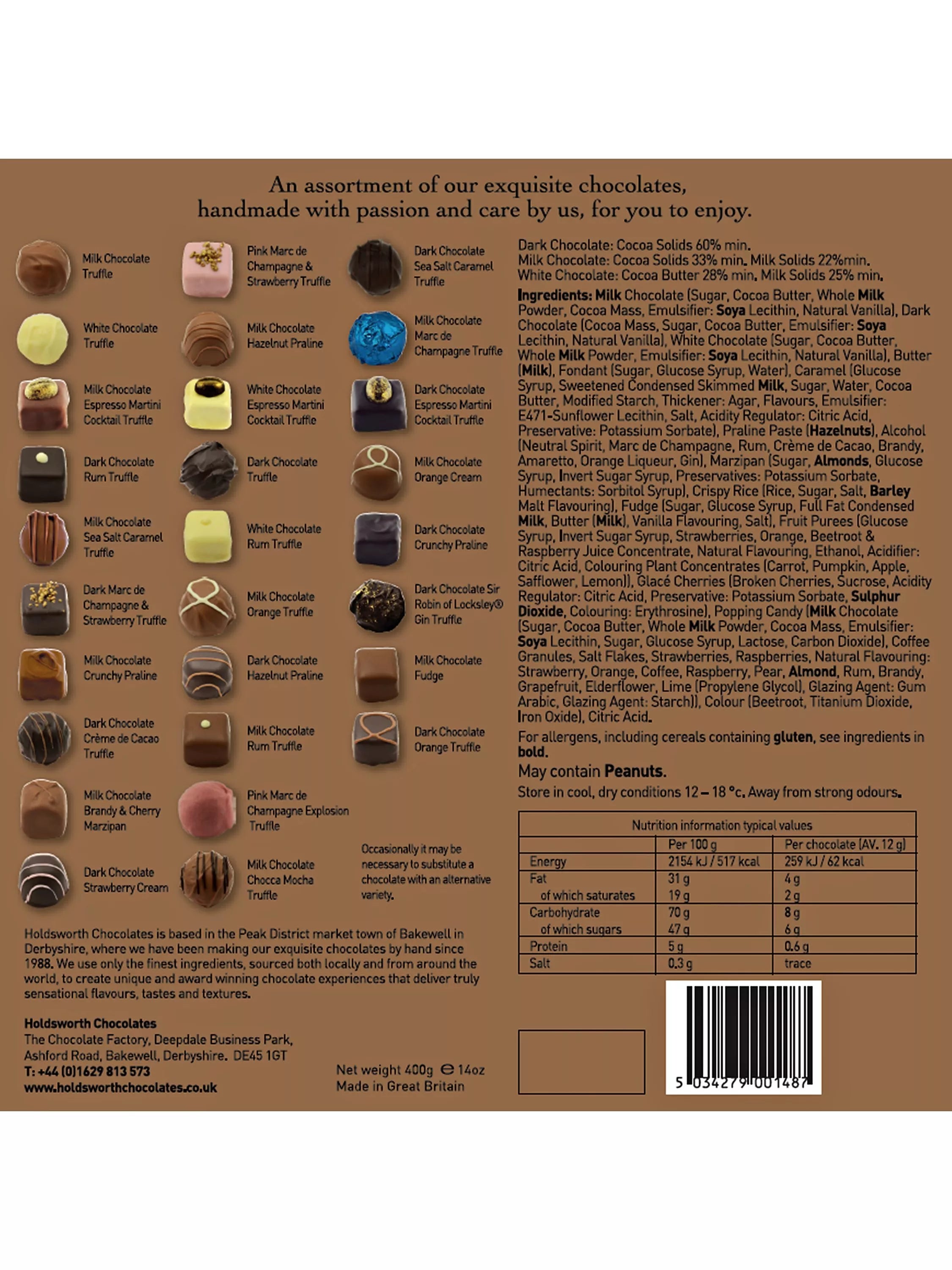 Holdsworth chocolate selection cube assortment with truffles and pralines, 400g, UK version