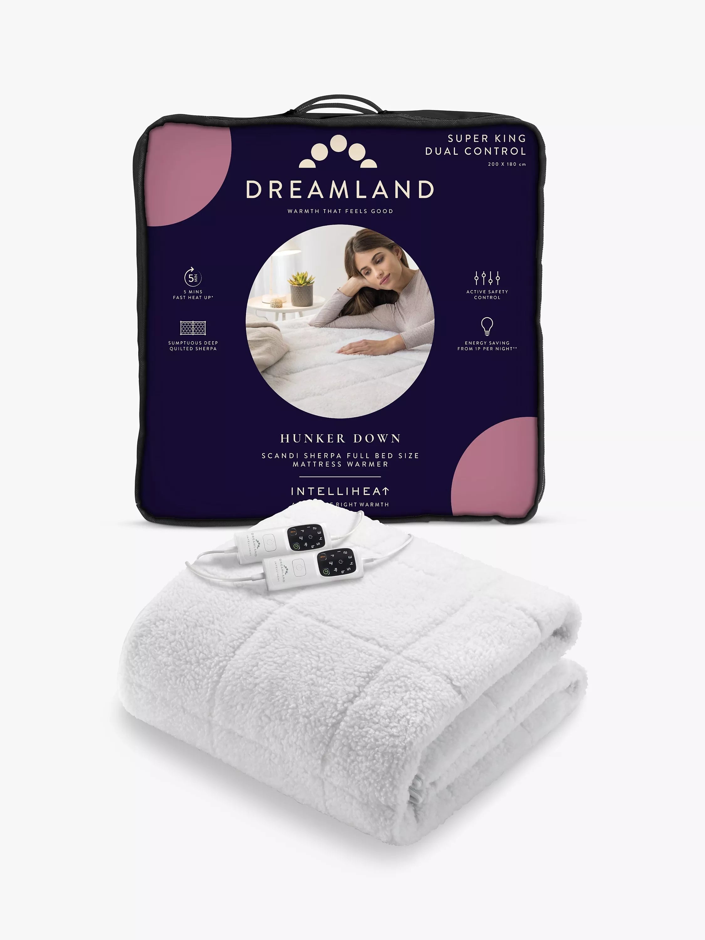 Dreamland sherpa electric underblanket white full bed size - British product