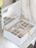 Stackers blue leather jewellery box with mirror - British product