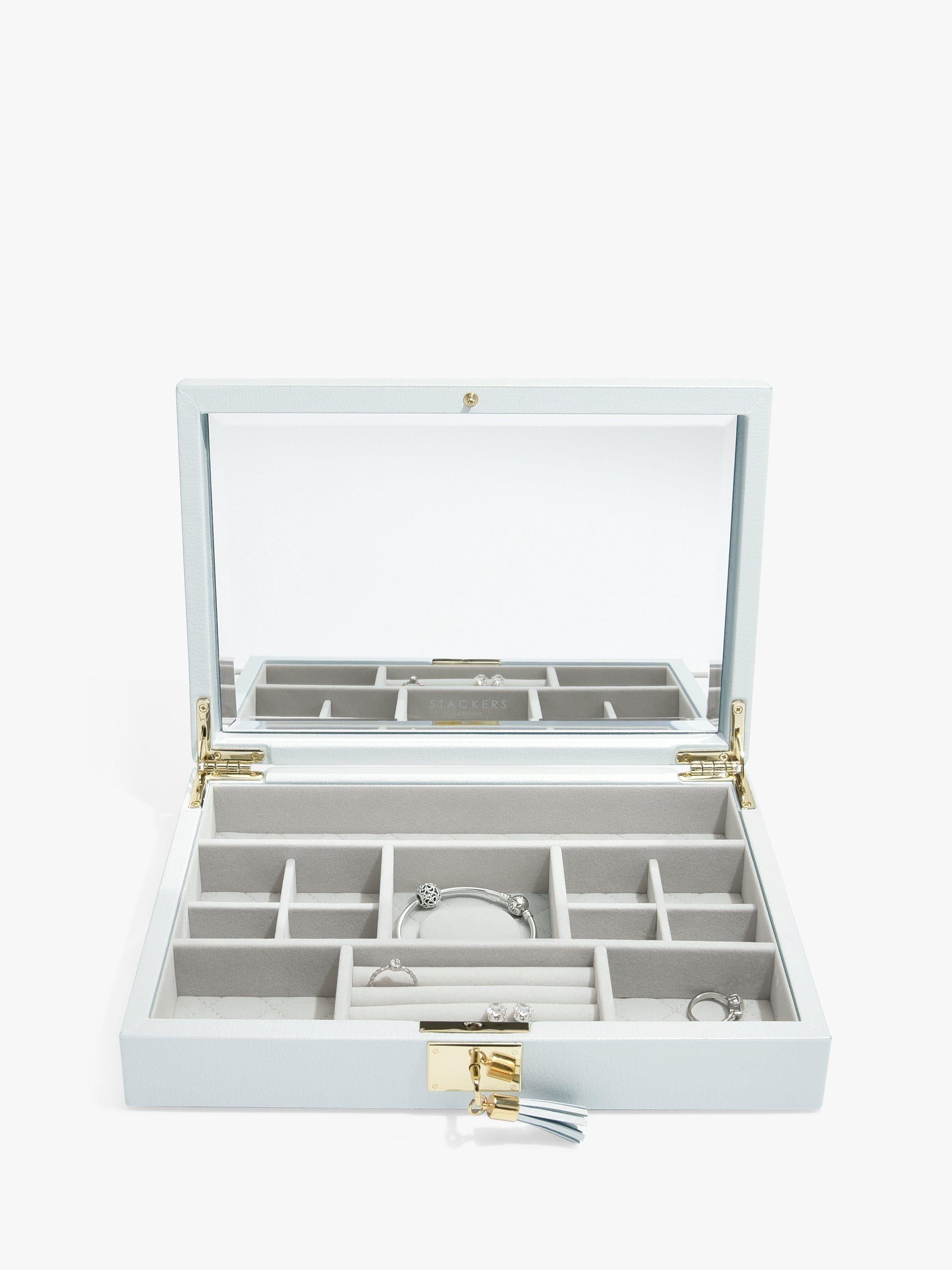 Stackers blue leather jewellery box with mirror - British product
