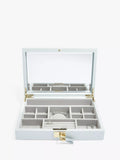Stackers blue leather jewellery box with mirror - British product