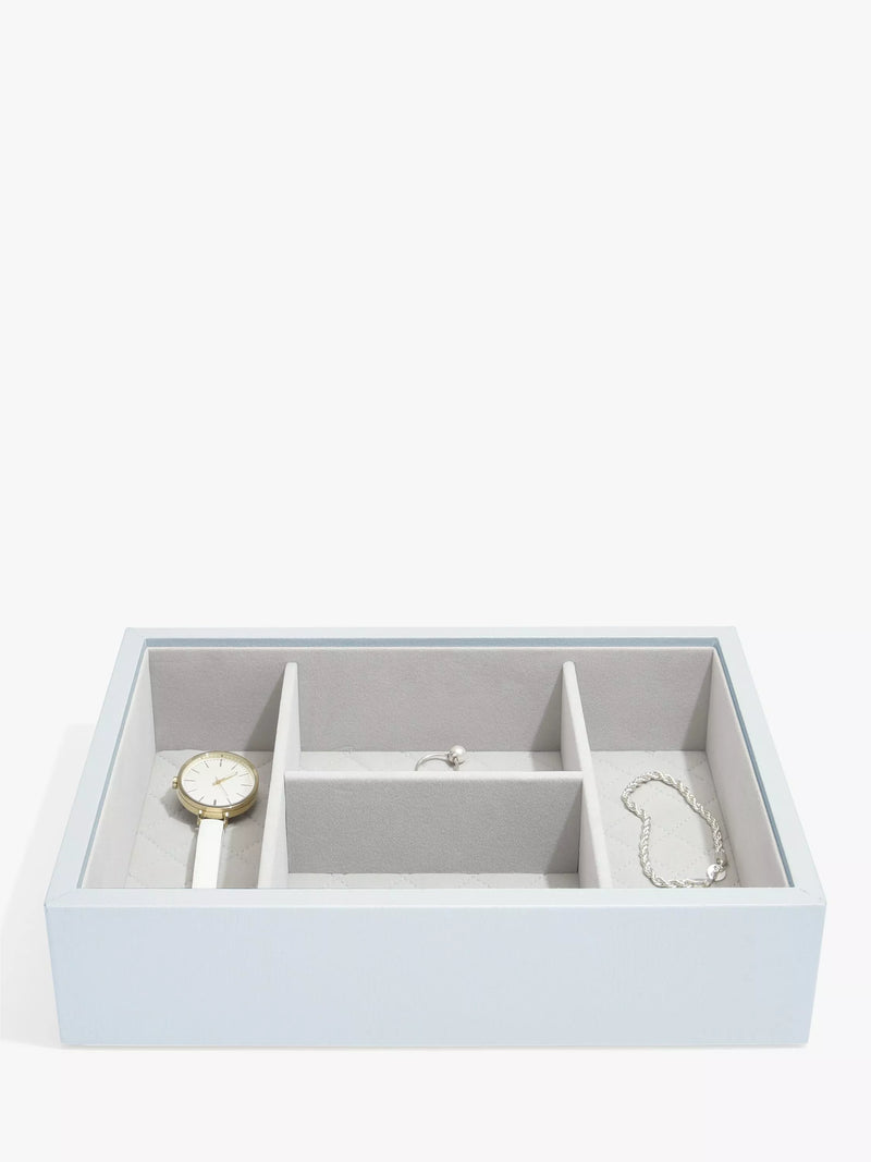 Stackers blue leather jewellery box with mirror - British product