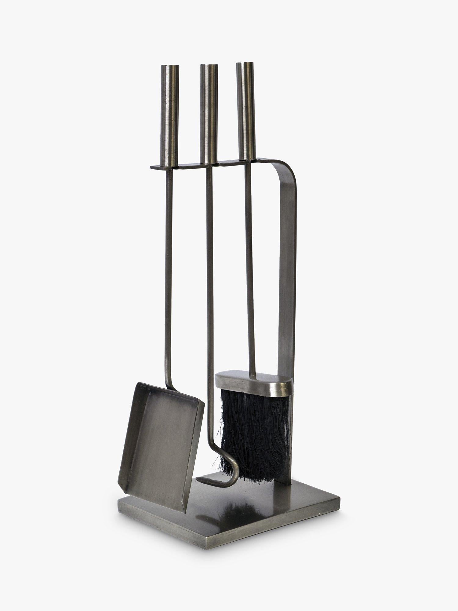 Ivyline pewter fireside set with brush, shovel, and poker, UK version