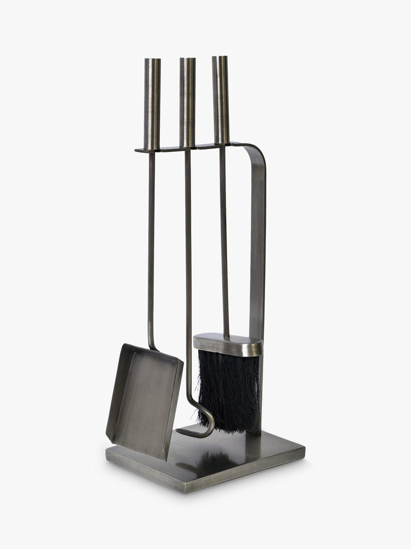 Ivyline pewter fireside set with brush, shovel, and poker, UK version