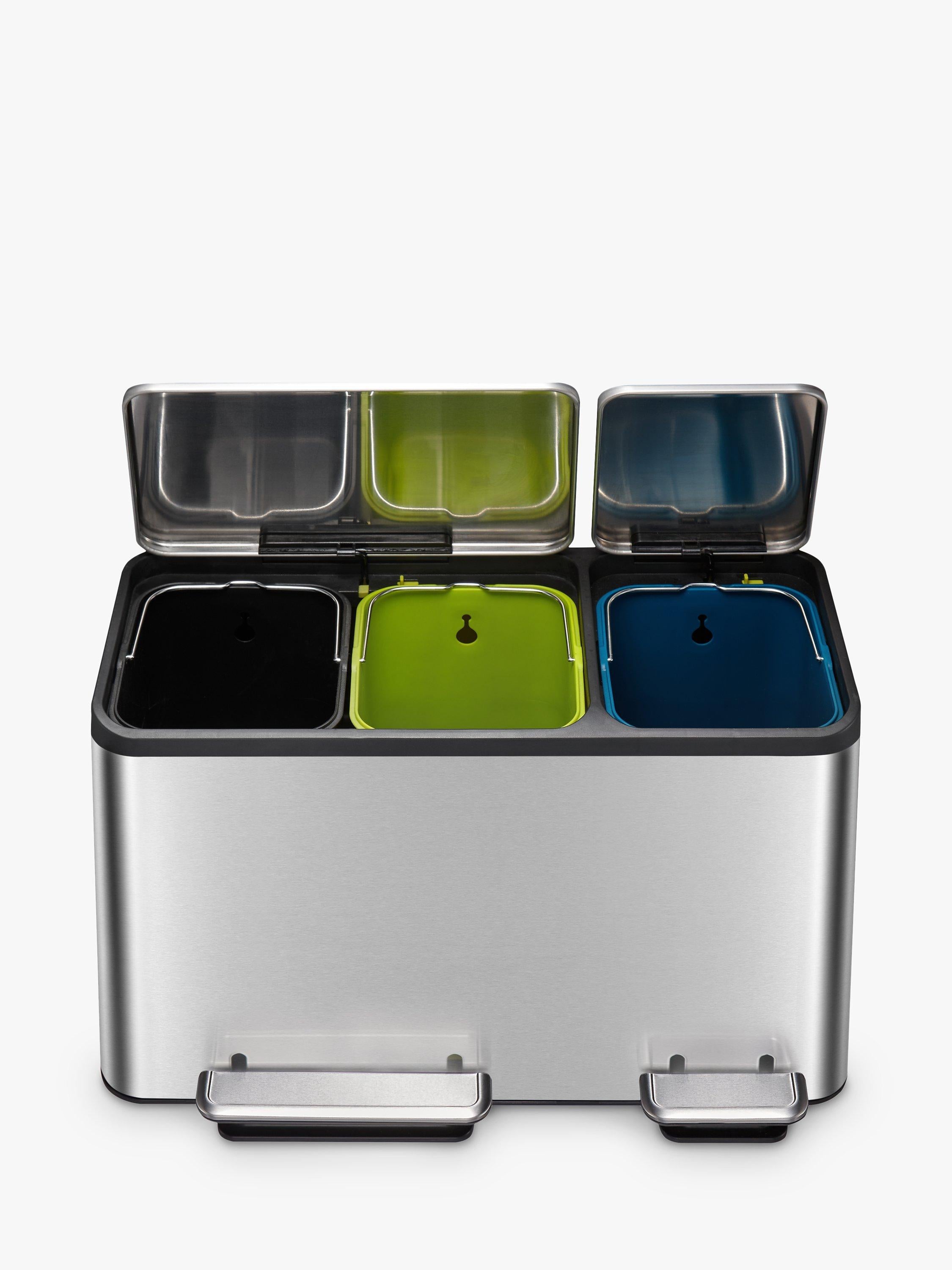 EKO Ecocasa 3 Section Recycling Bin, Stainless Steel, 3x 15L