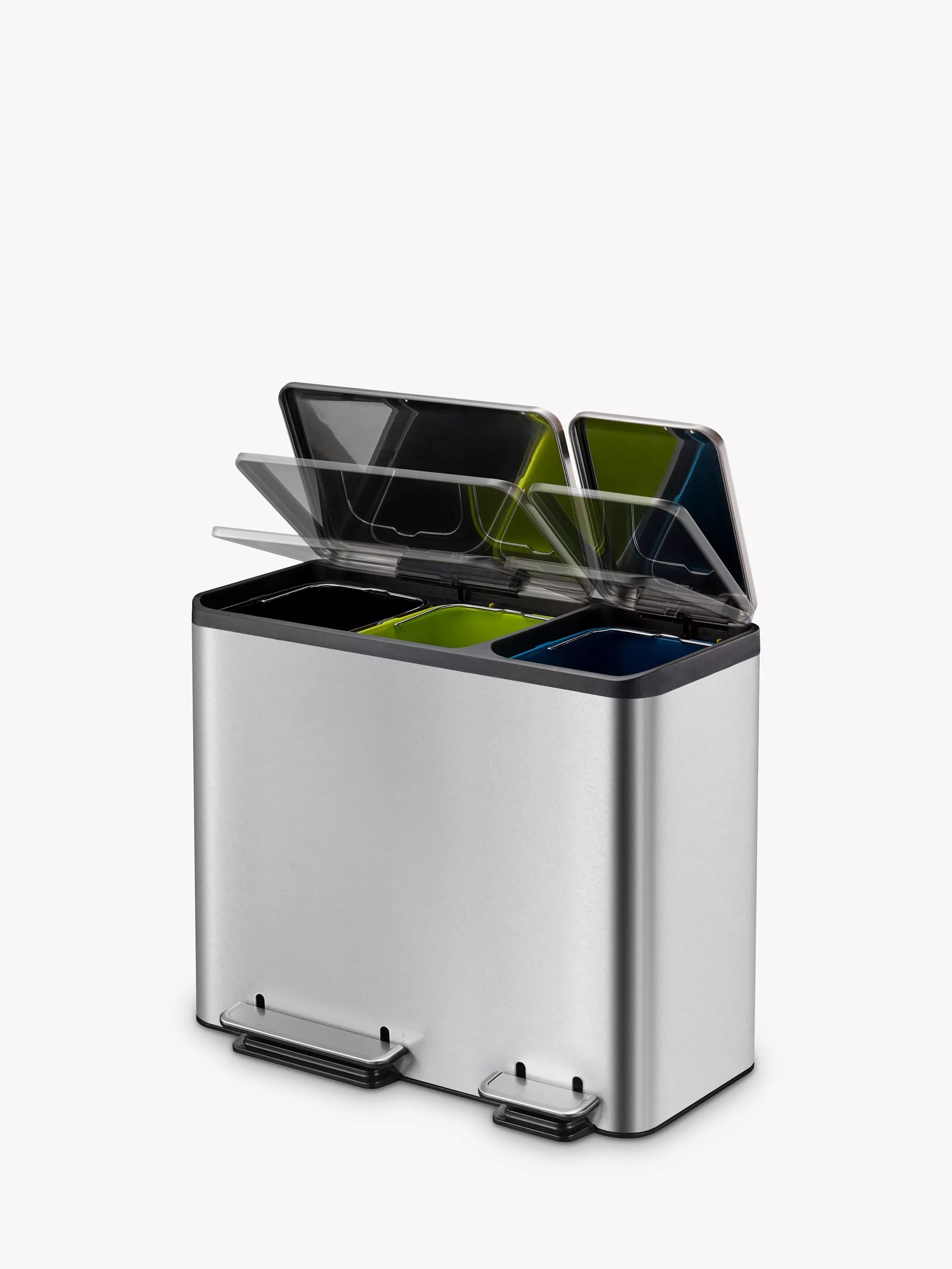 EKO Ecocasa 3 Section Recycling Bin, Stainless Steel, 3x 15L