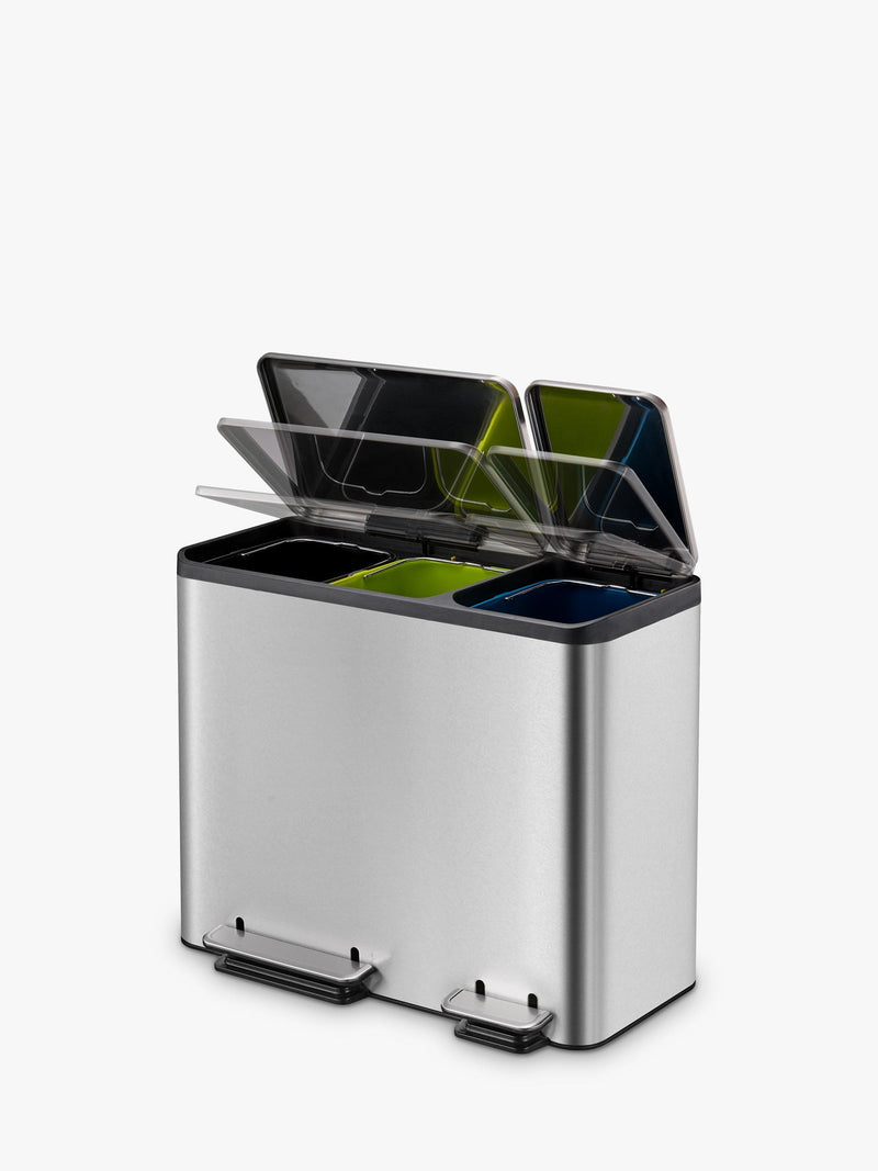 EKO Ecocasa 3 Section Recycling Bin, Stainless Steel, 3x 15L