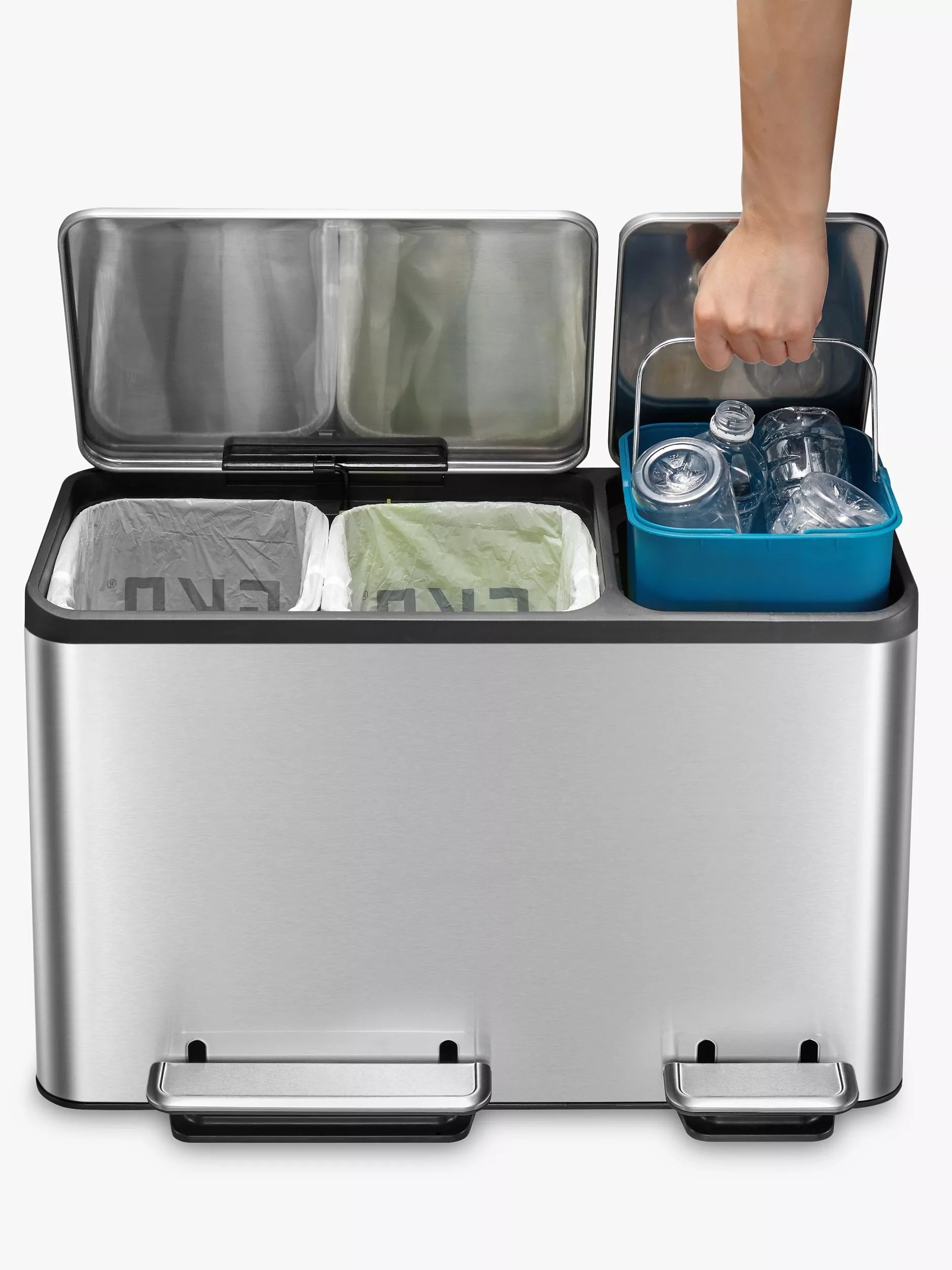 EKO Ecocasa 3 Section Recycling Bin, Stainless Steel, 3x 15L