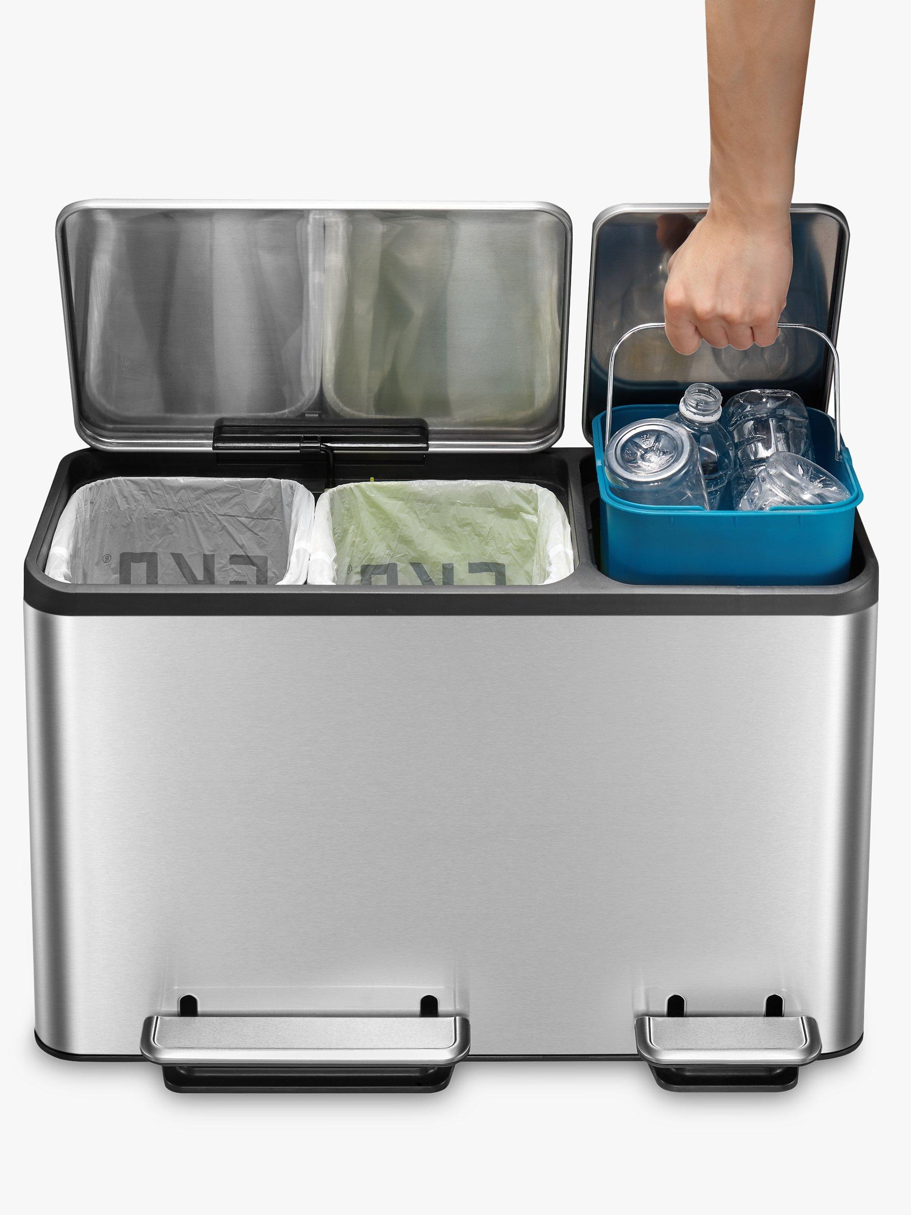 EKO Ecocasa 3 Section Recycling Bin, Stainless Steel, 3x 15L