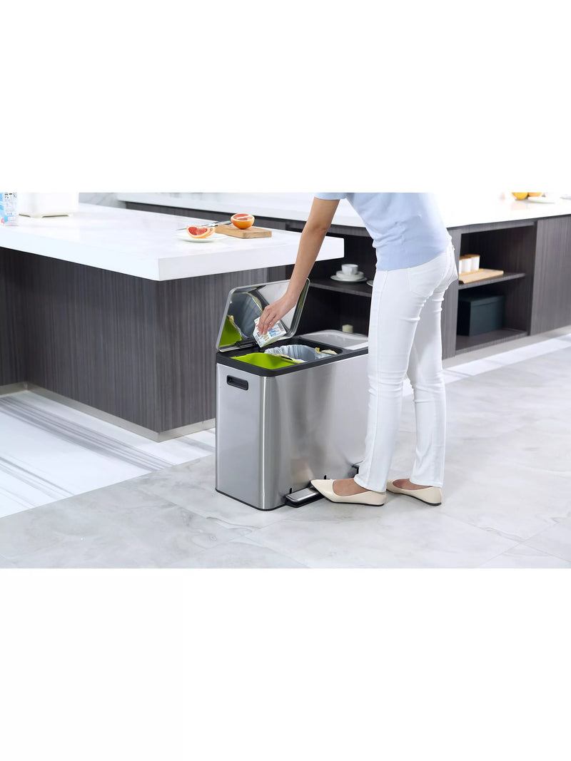 EKO Ecocasa 3 Section Recycling Bin, Stainless Steel, 3x 15L