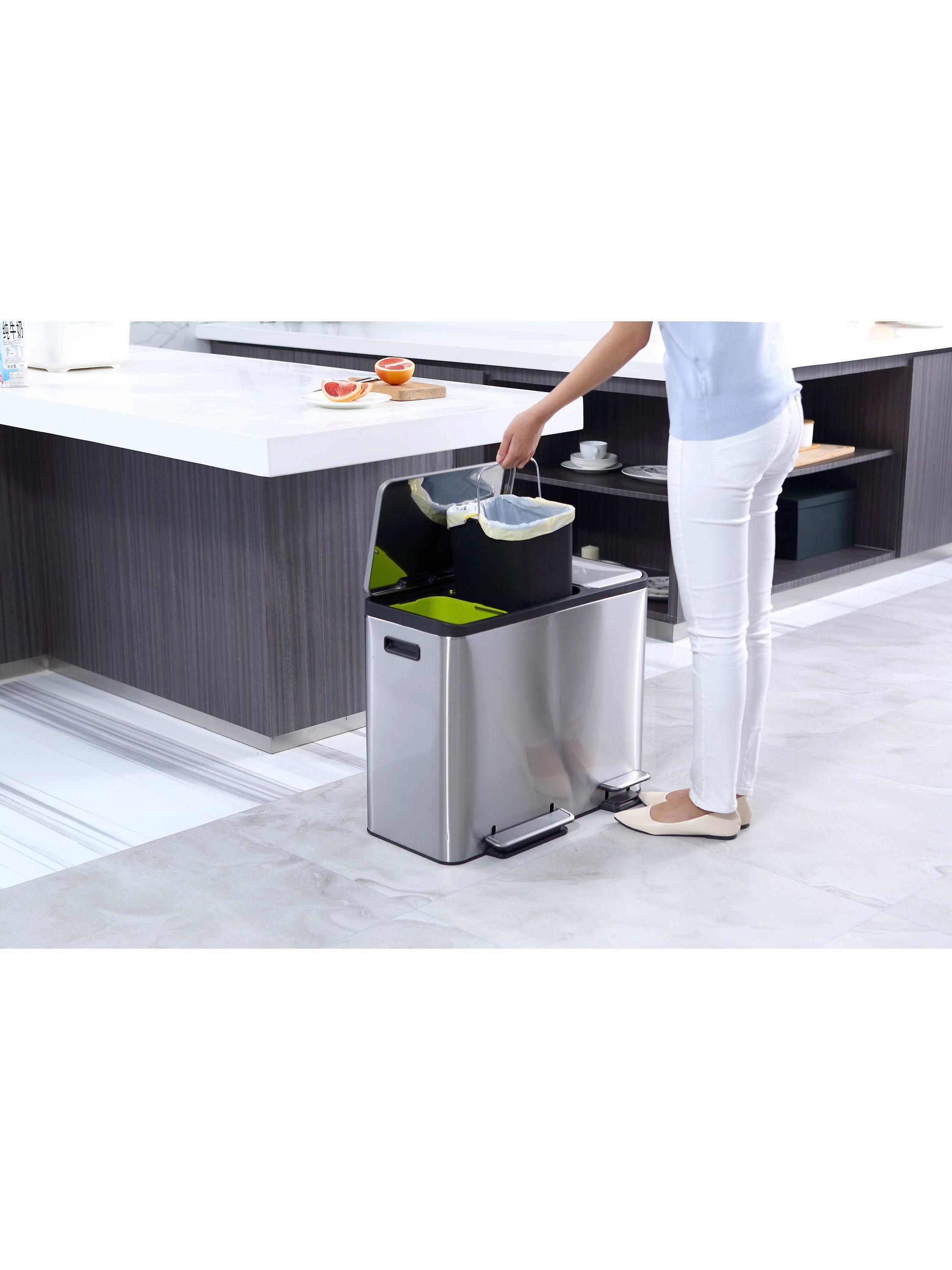 EKO Ecocasa 3 Section Recycling Bin, Stainless Steel, 3x 15L