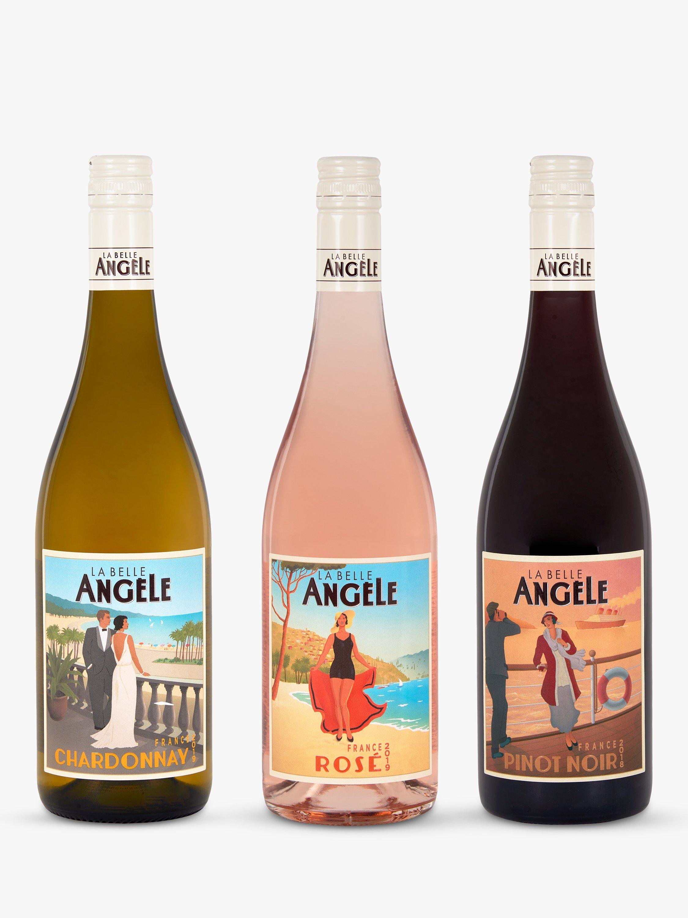 La Belle Angèle wine trio set with Chardonnay, Rosé, and Pinot Noir, 3x 75cl, UK version