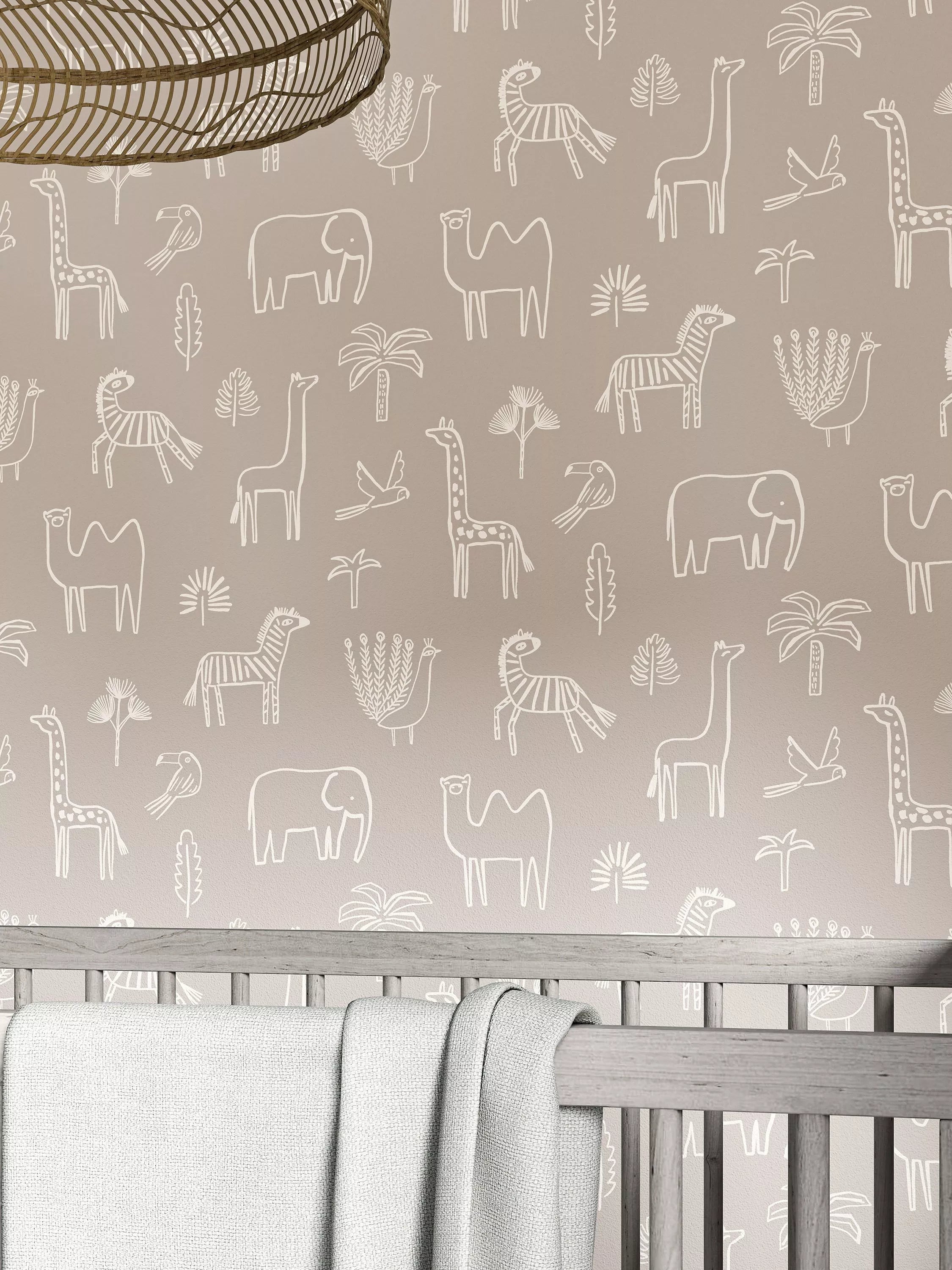 Harlequin funky jungle wallpaper with African animals, UK version