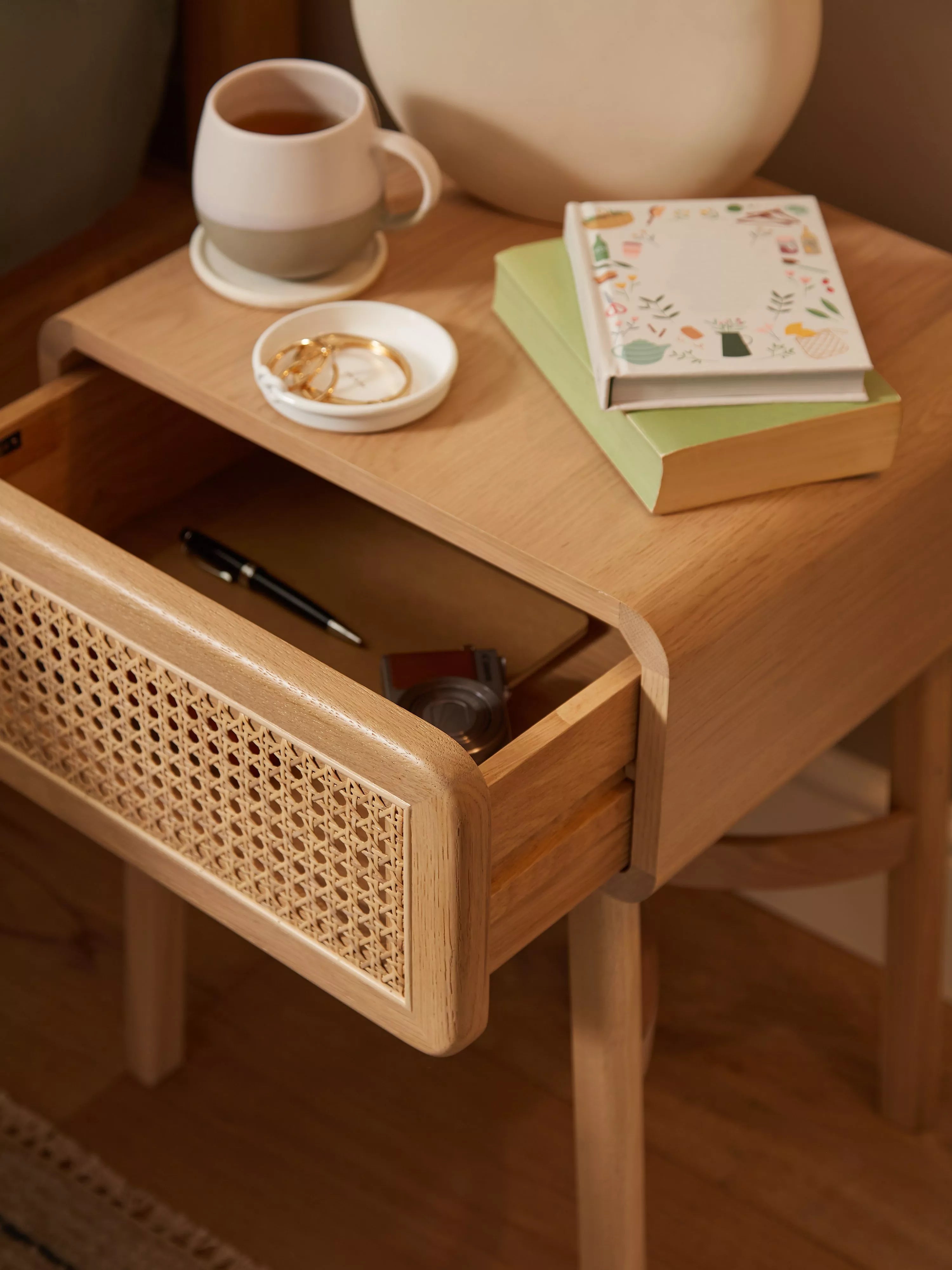 John Lewis rattan storage bedside table with natural finish, UK version