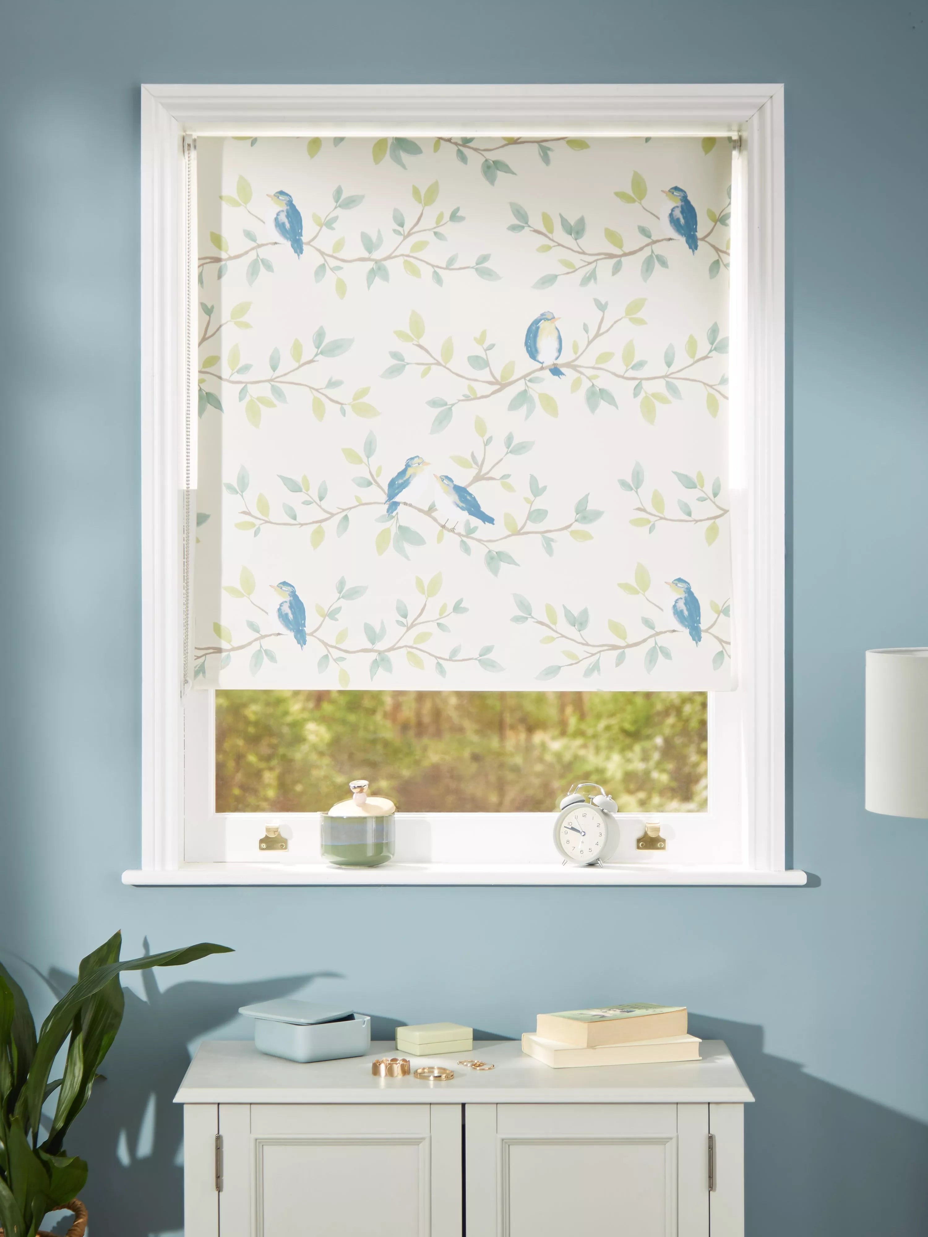John Lewis Songbirds blackout roller blind greige (British brand)
