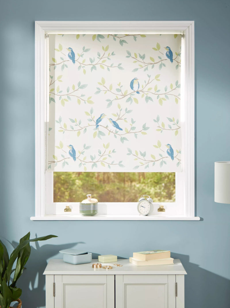 John Lewis Songbirds blackout roller blind greige (British brand)