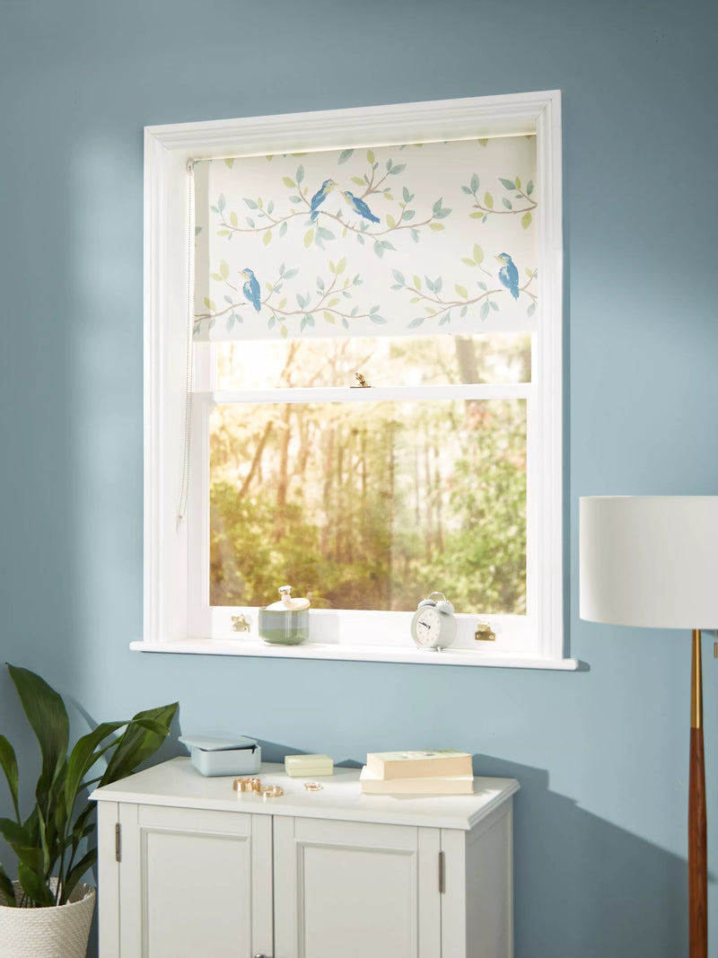 John Lewis Songbirds blackout roller blind greige (British brand)